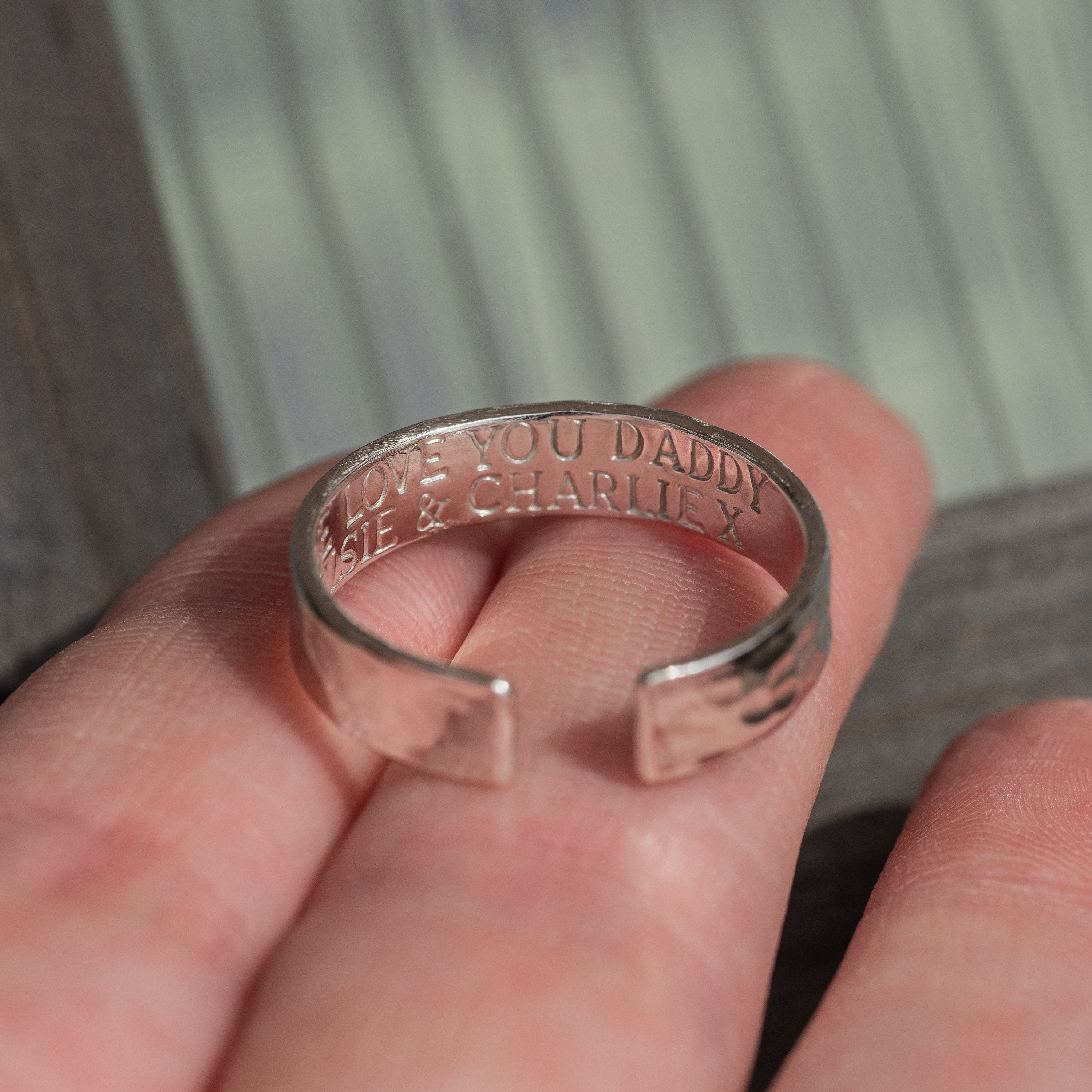 Mens secret message .925 Sterling Silver adjustable open ring