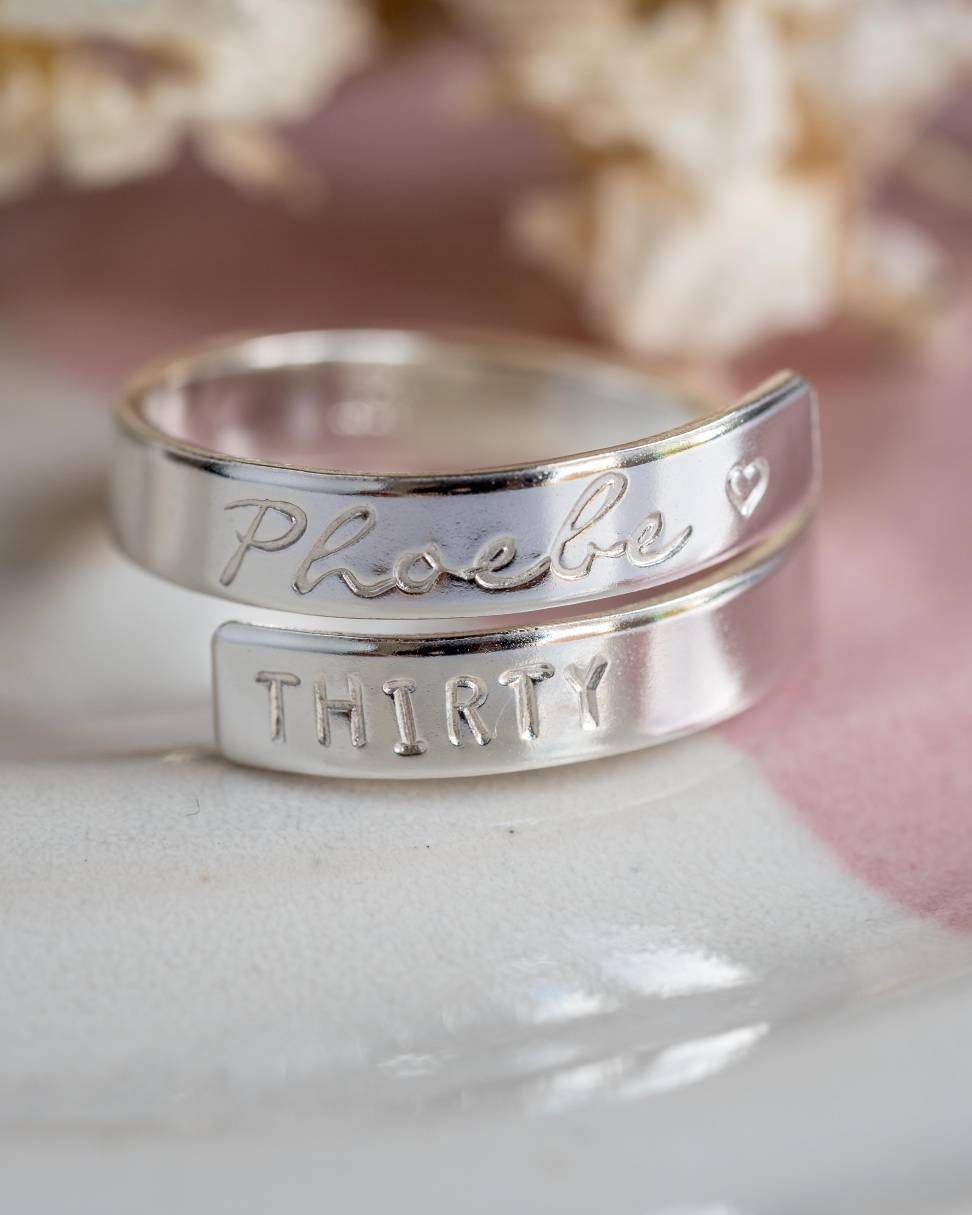 Thirty Birthday sterling silver adjustable wrap ring gift