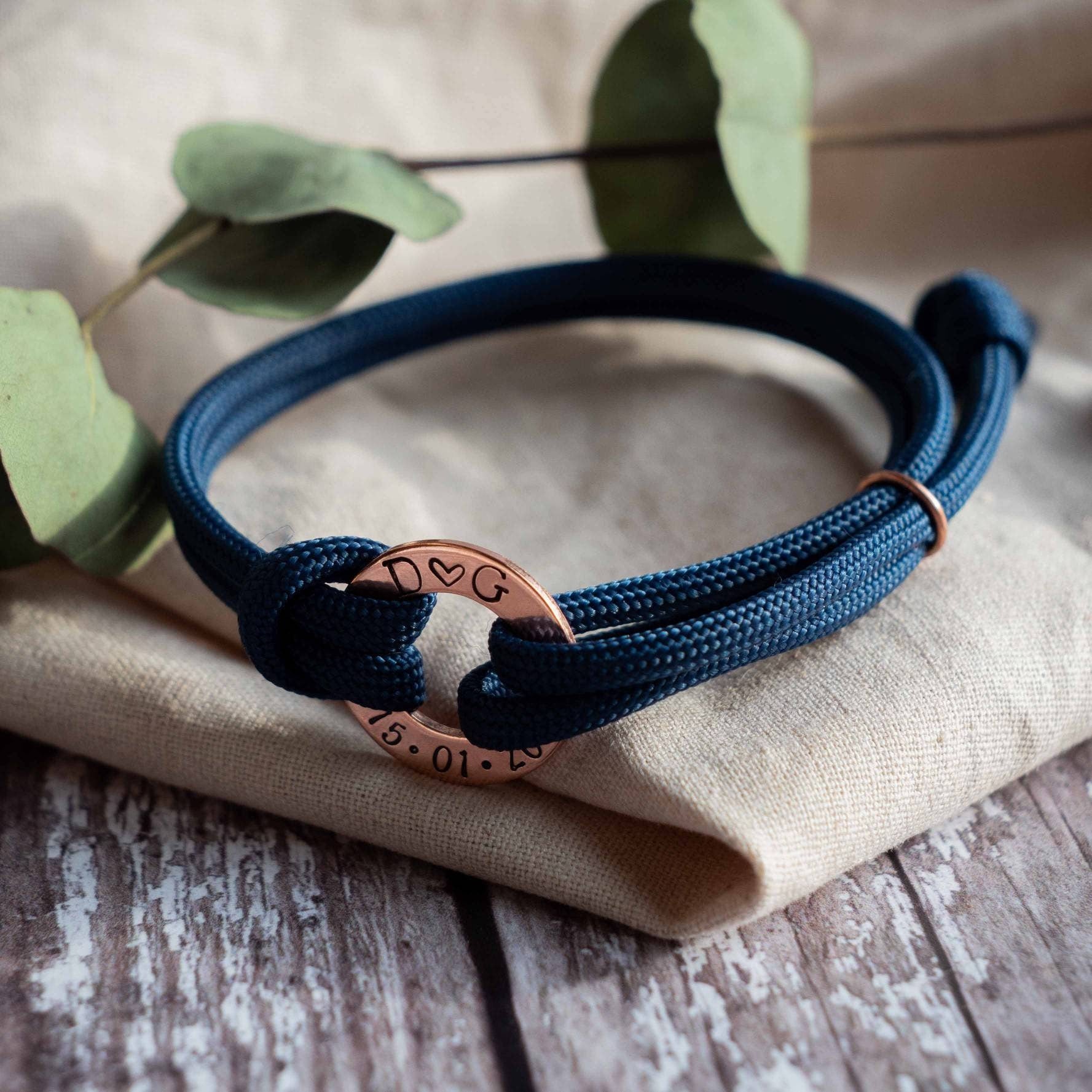 Initials Copper washer Navy Paracord Bracelet