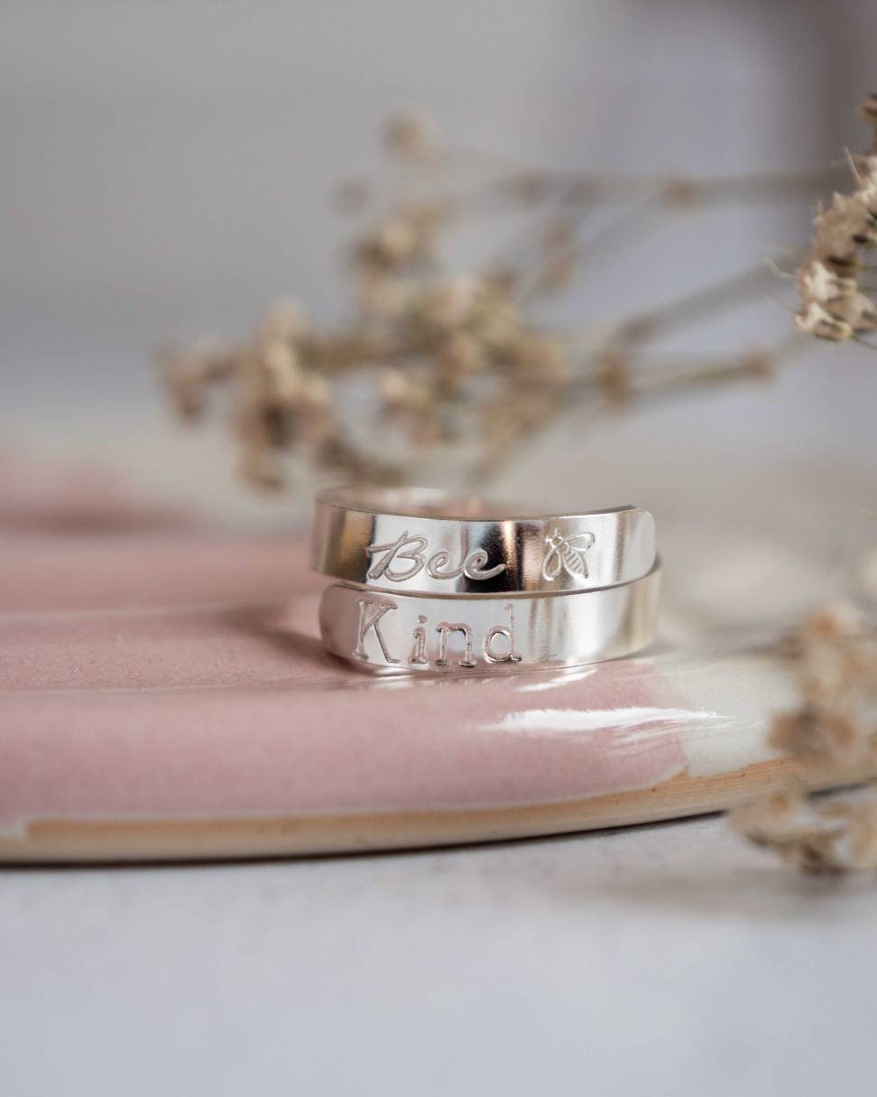 Bee kind Sterling Silver adjustable wrap ring