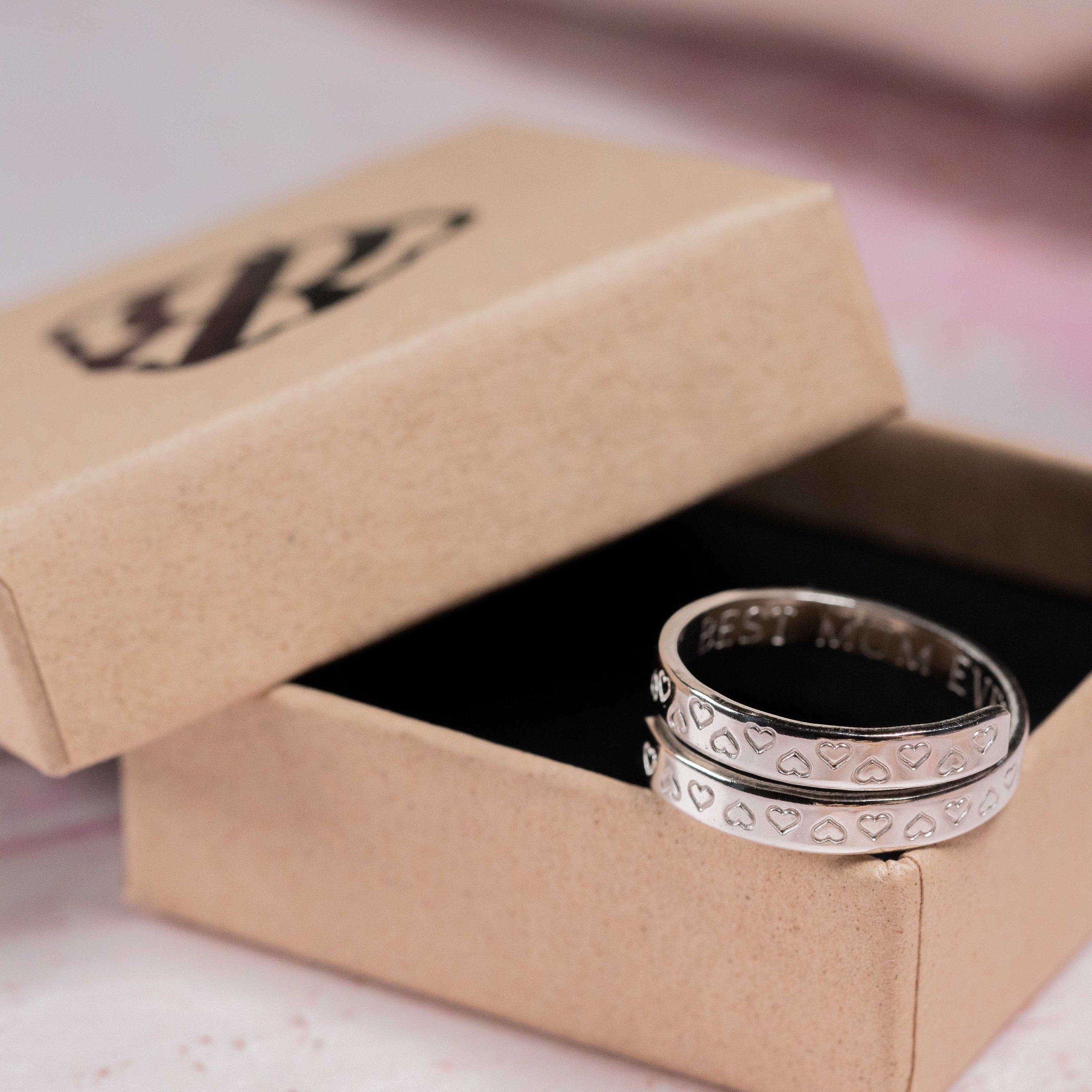 Heart Pattern Secret Message Sterling Silver Adjustable Wrap Ring