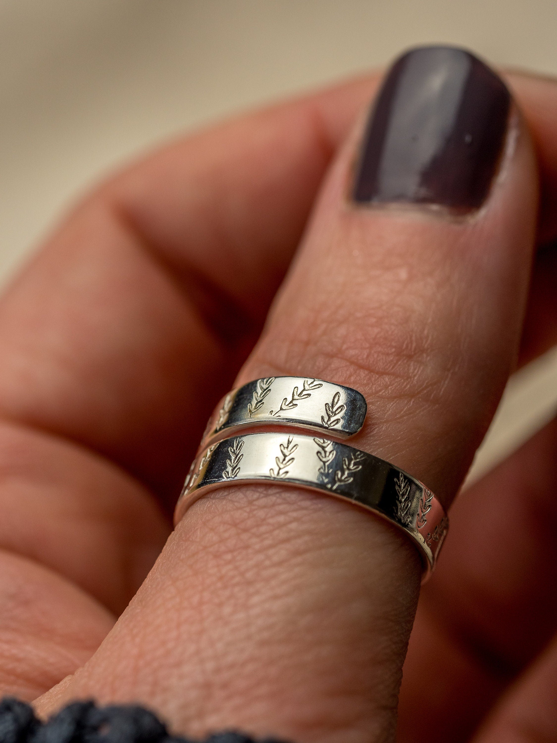 Leaf design Sterling Silver adjustable wrap ring