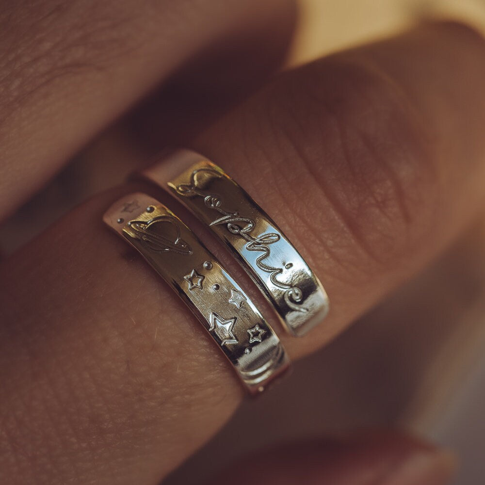 Space Theme Personalised Sterling Silver Adjustable Wrap Ring