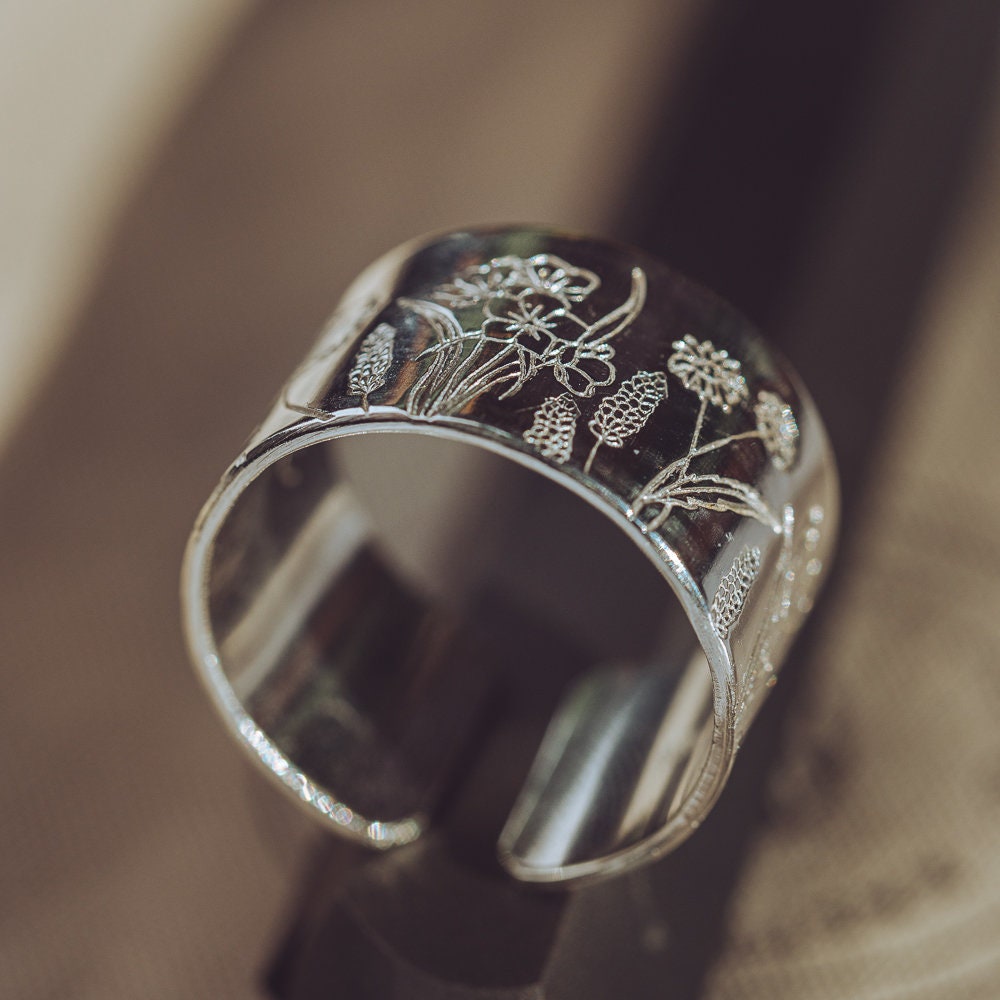 Sterling Silver chunky Wild Flowers adjustable ring