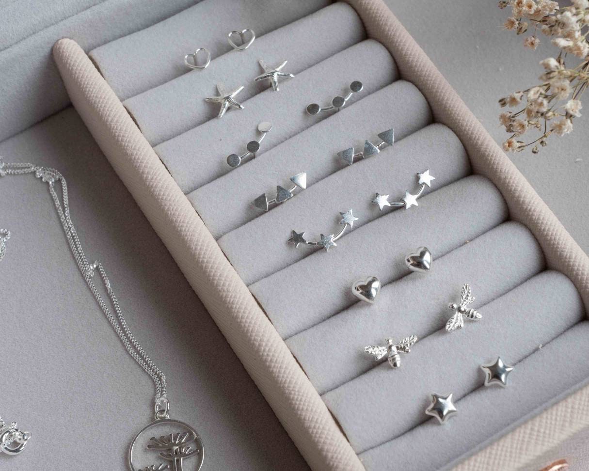 Sterling Silver flower earrings studs 925 gift Christmas present for her 3d real puff nanny grandma mum sister auntie pretty floral