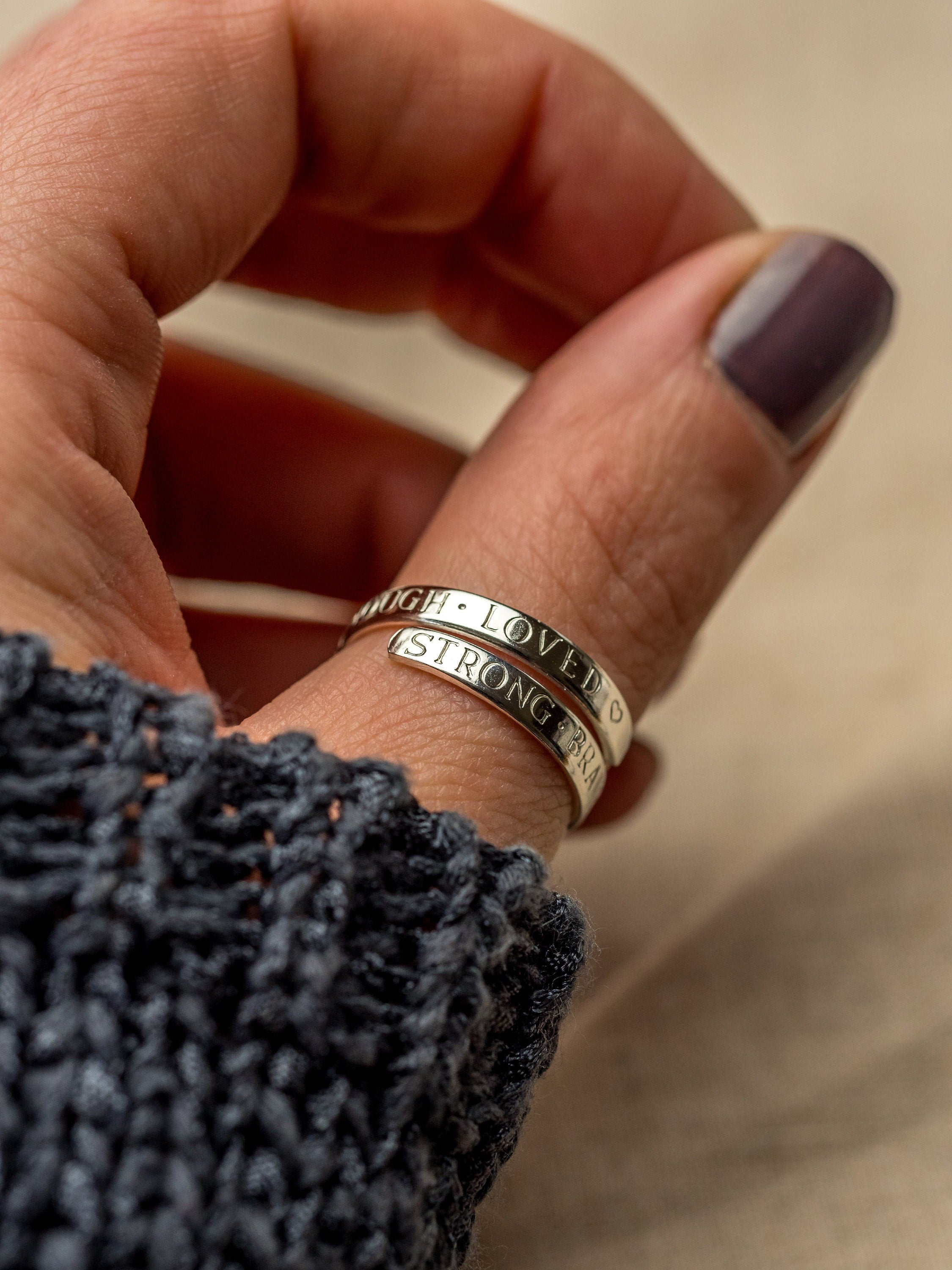 I am strong worthy capable enough loved Sterling Silver adjustable ring