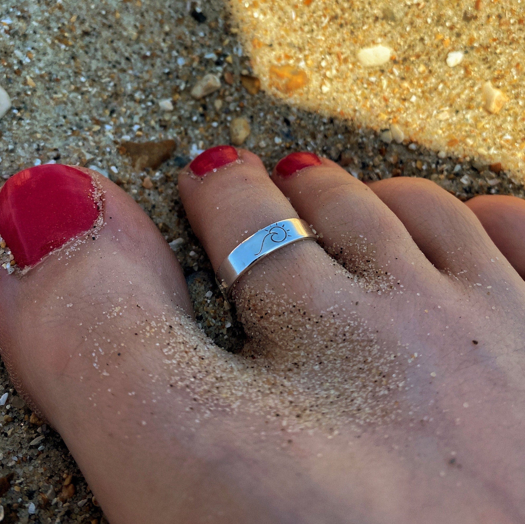 Wave and Sun Sterling Silver  adjustable toe ring
