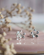 Sterling Silver flower earrings studs 925 gift Christmas present for her 3d real puff nanny grandma mum sister auntie pretty floral