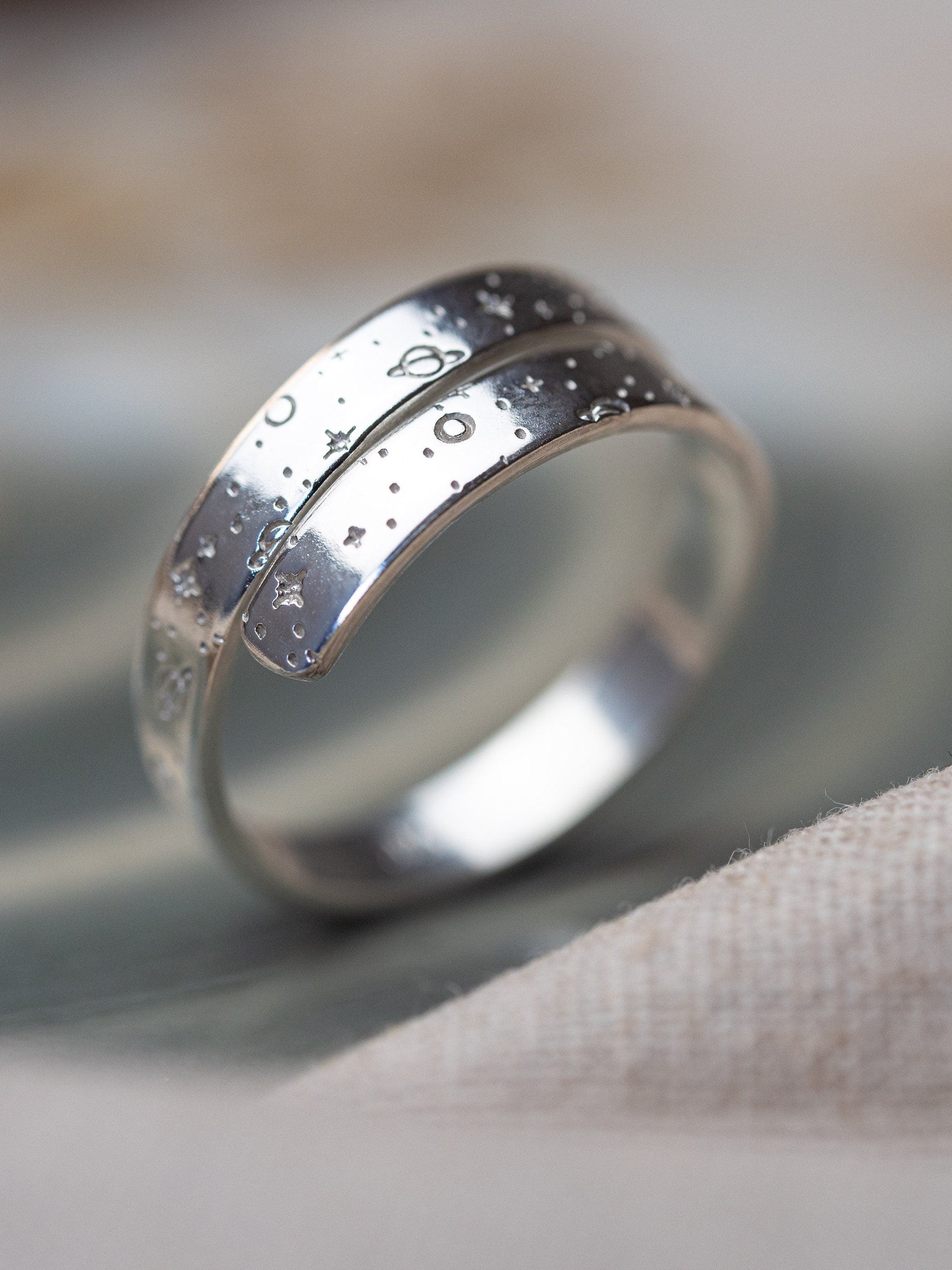 Space Secret Message Sterling Silver Adjustable Wrap Ring