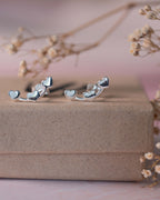 Valentines Sterling Silver Heart creeper earrings crawler climber studs .925 present gift birthday for her dainty jewellery love fashion mum