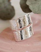 Monstera leaf Sterling Silver Chunky adjustable wrap ring