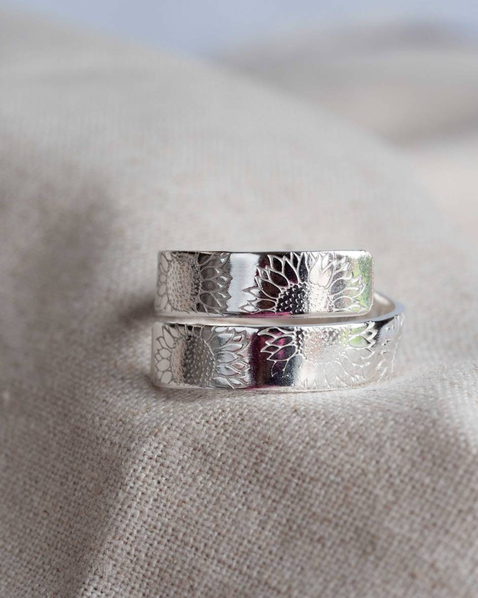 Sunflower Sterling Silver adjustable wrap ring