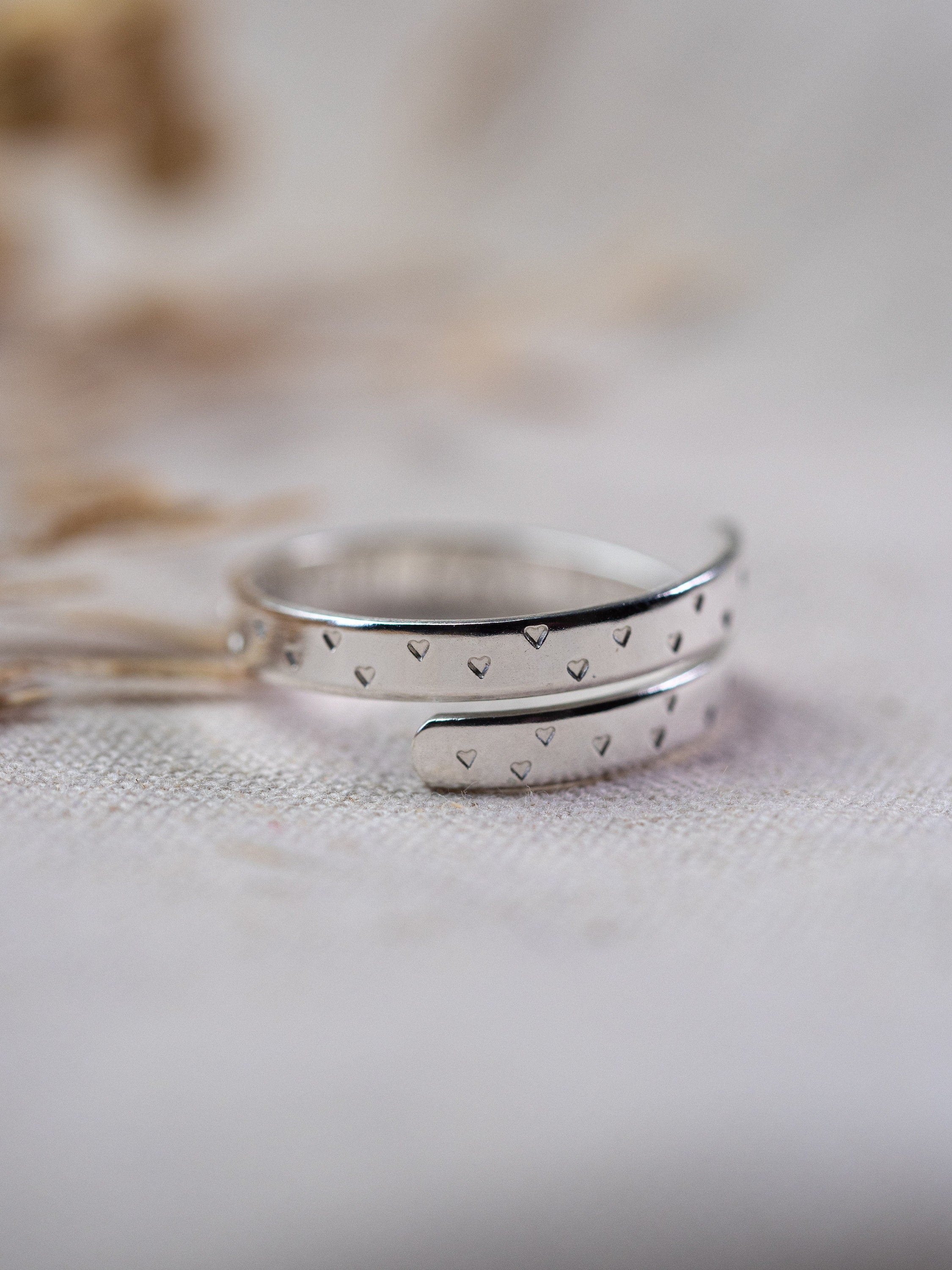 Secret Message Tiny Heart Sterling Silver Adjustable Wrap Ring