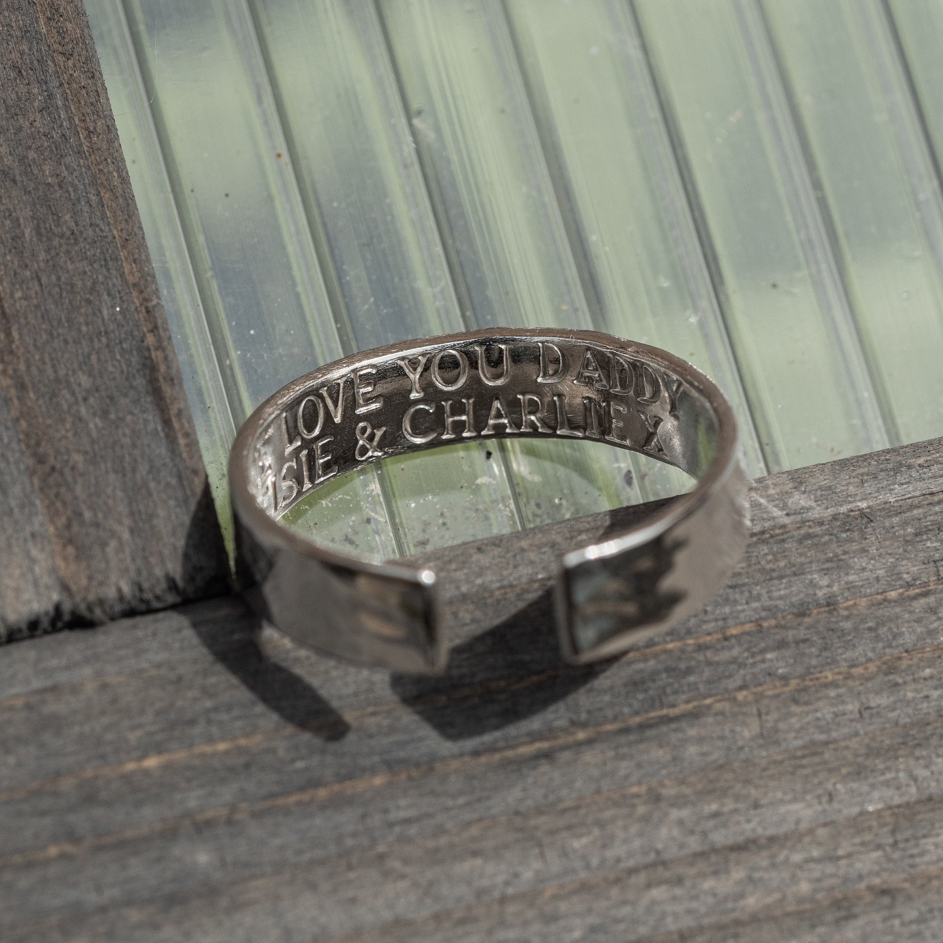 Mens secret message .925 Sterling Silver adjustable open ring