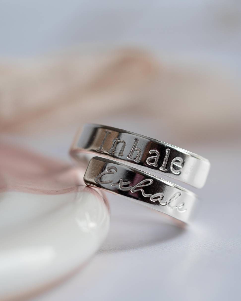 Inhale Exhale Sterling Silver Adjustable Wrap Ring