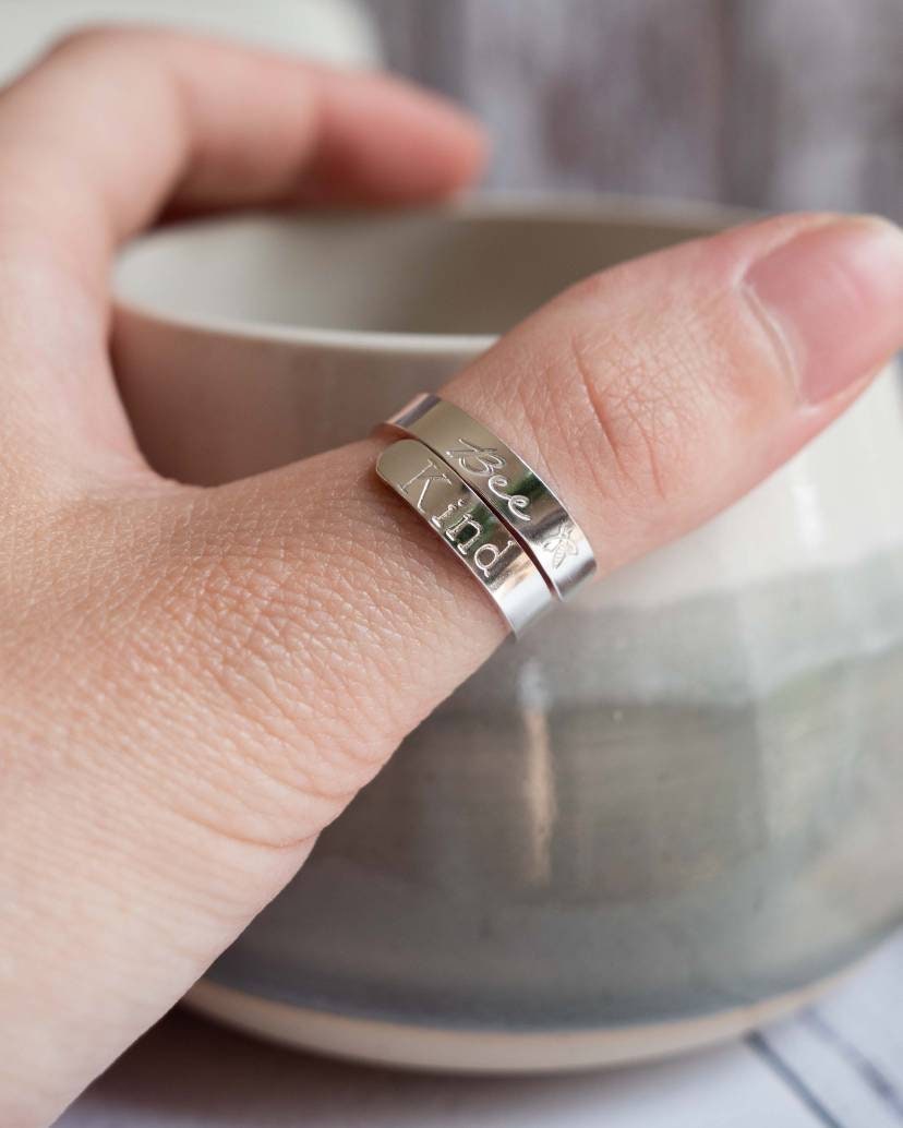 Bee kind Sterling Silver adjustable wrap ring