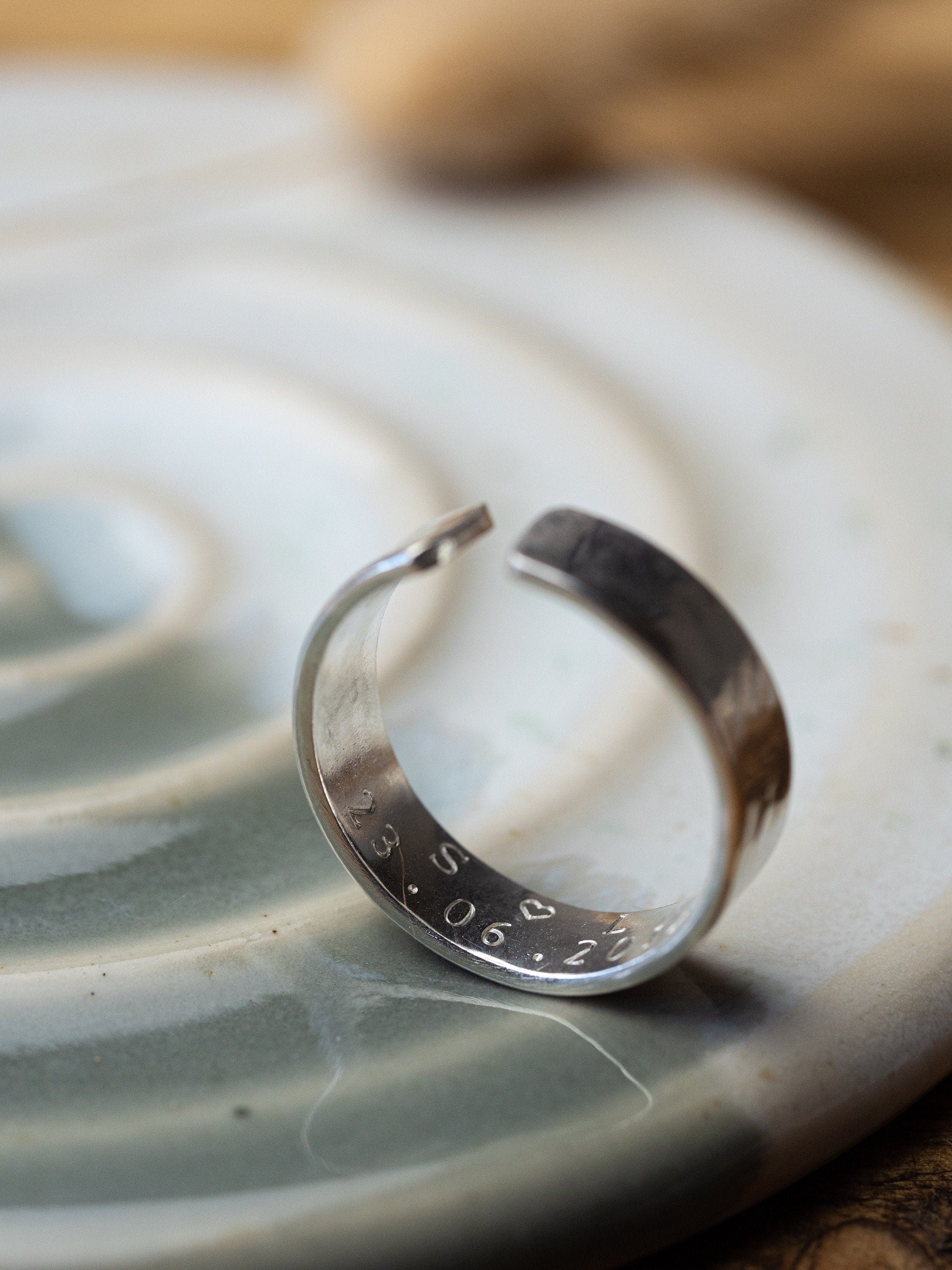 Men’s initials secret message Sterling Silver adjustable ring