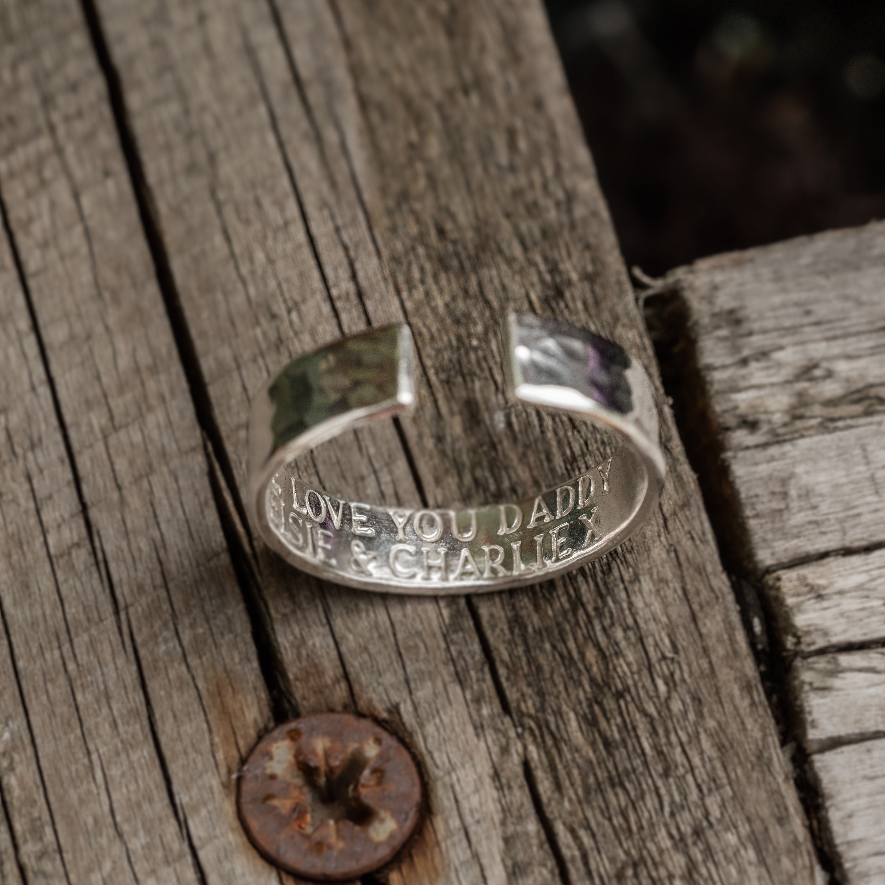 Mens secret message .925 Sterling Silver adjustable open ring