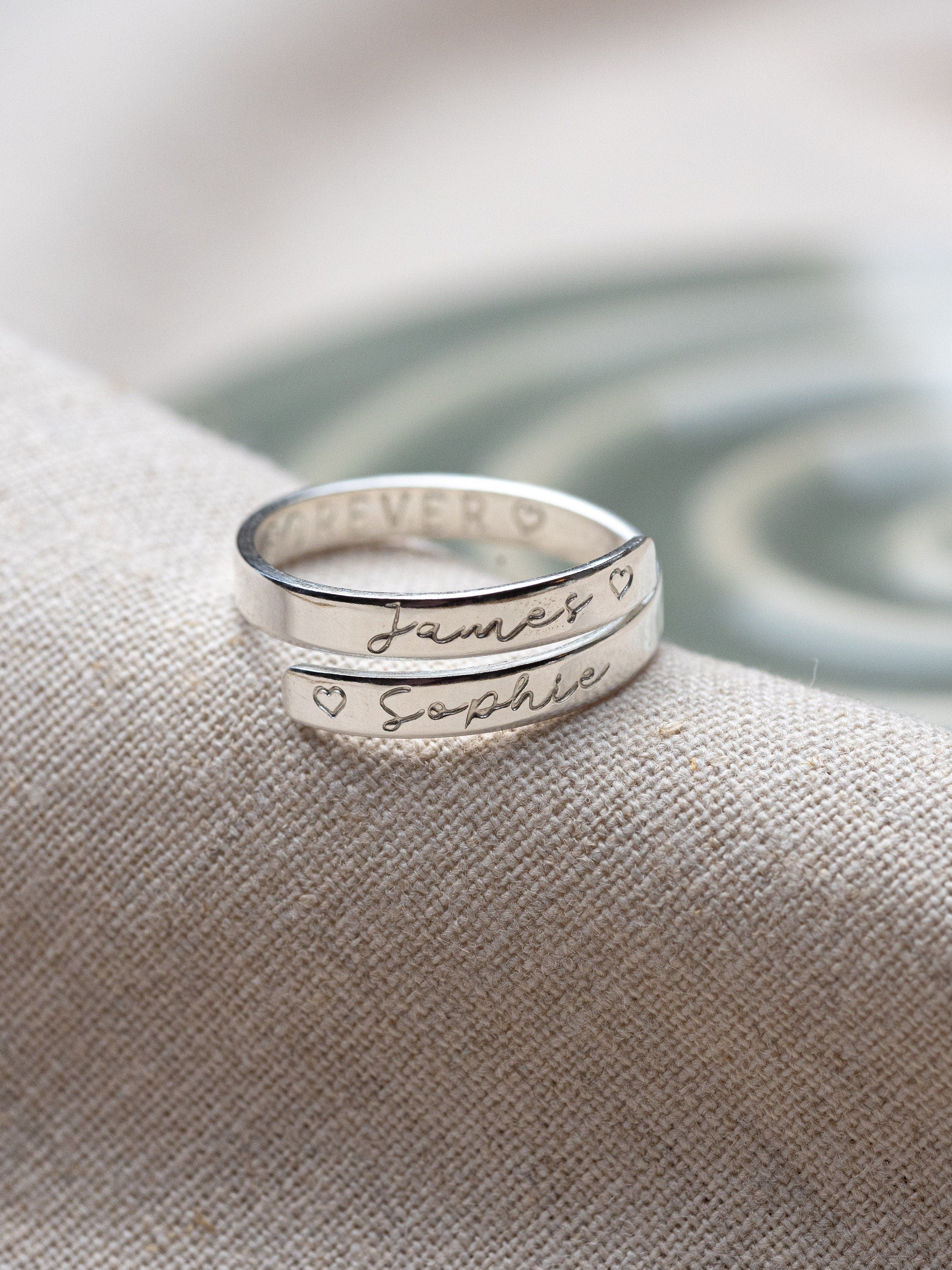 Forever Custom Name Sterling Silver Dainty Adjustable Wrap Ring