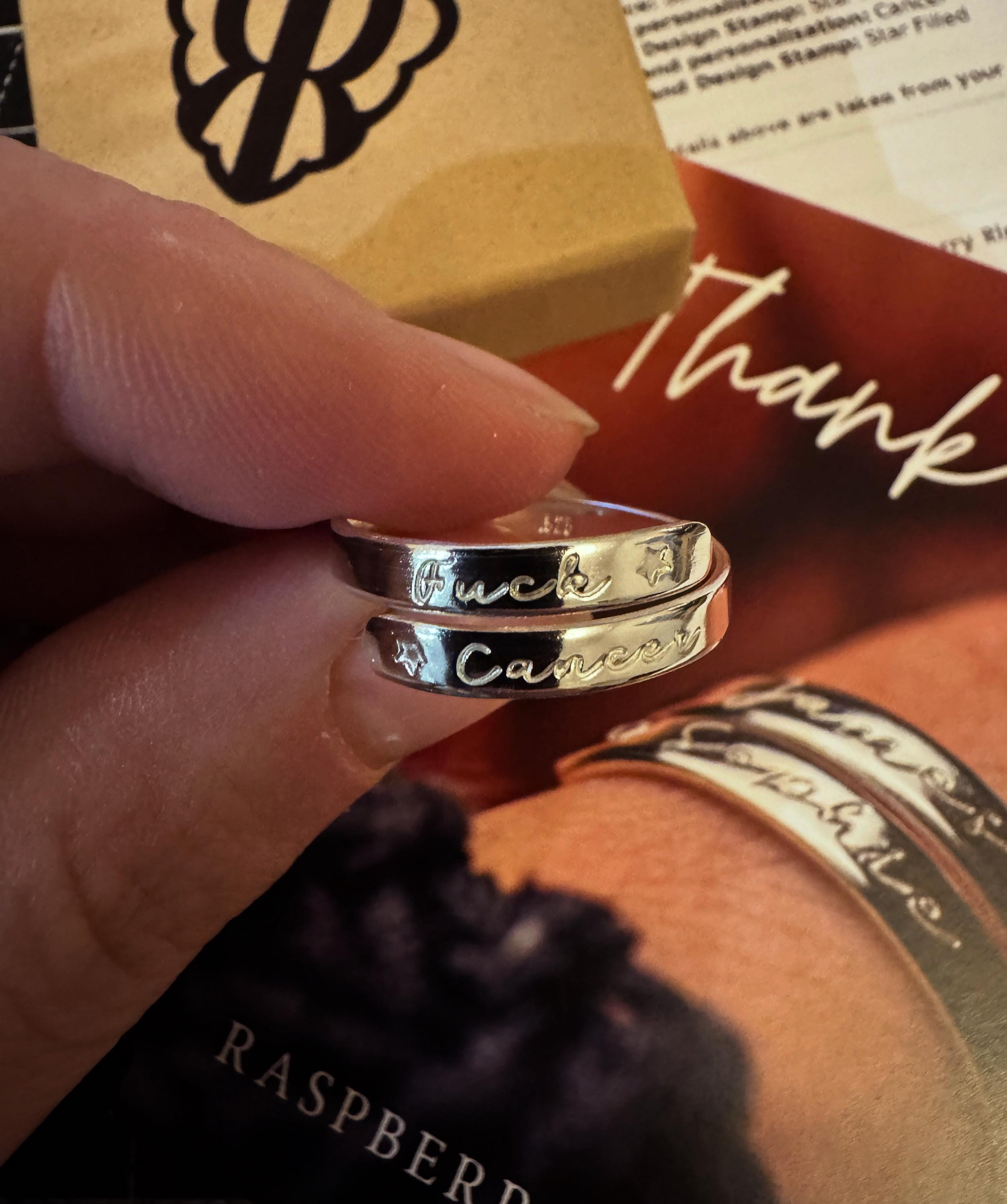 Fuck cancer  Sterling Silver adjustable wrap ring