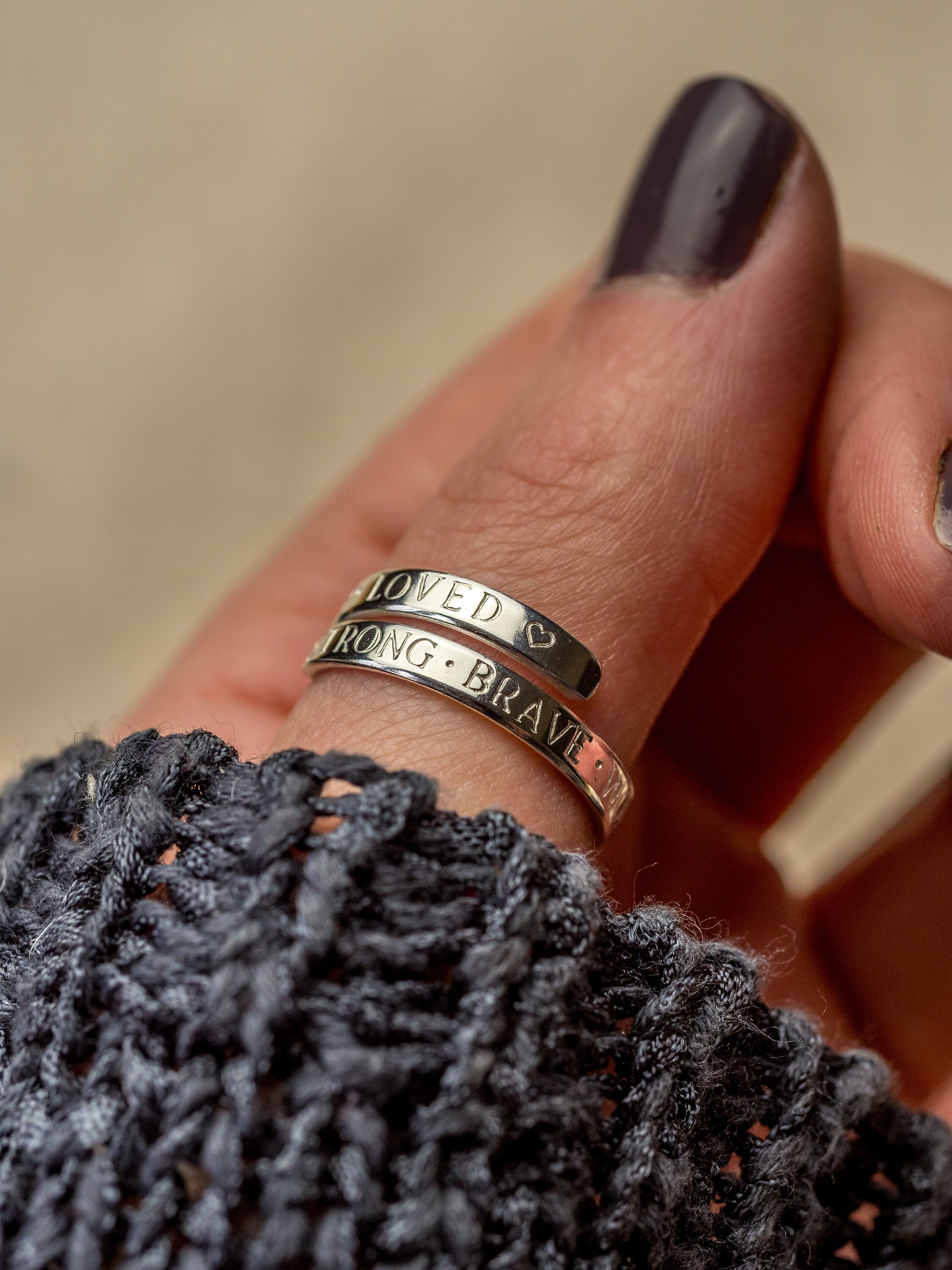 I am strong worthy capable enough loved Sterling Silver adjustable ring