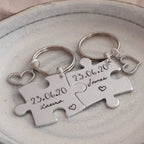 Puzzle piece keyring set dates names Valentines day couples anniversary wedding gift present boyfriend girlfriend for him birthday jigsaw