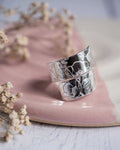 Chunky Floral Design Sterling Silver Adjustable Wrap Ring