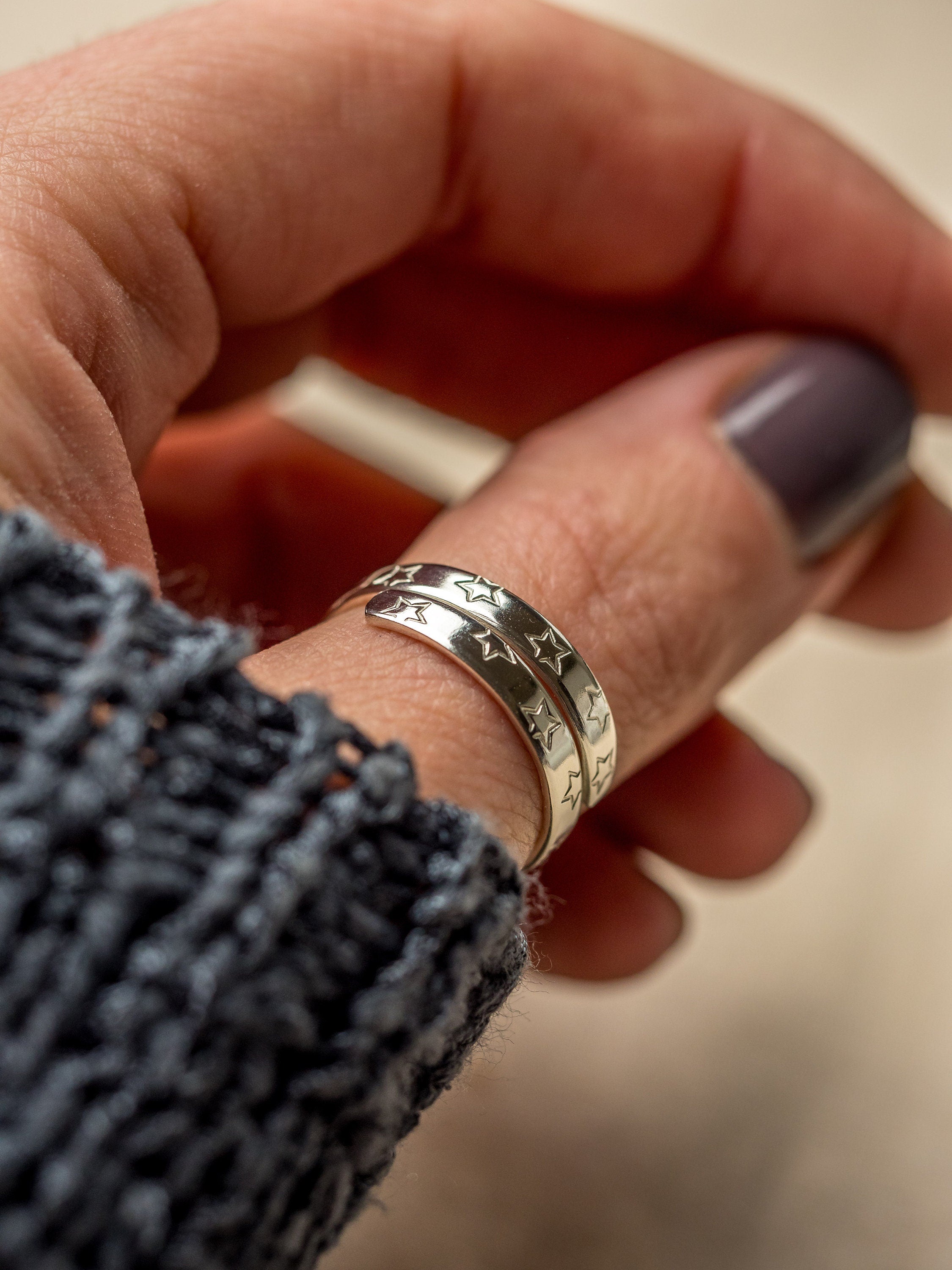 Star Secret Message Sterling Silver Adjustable Wrap Ring