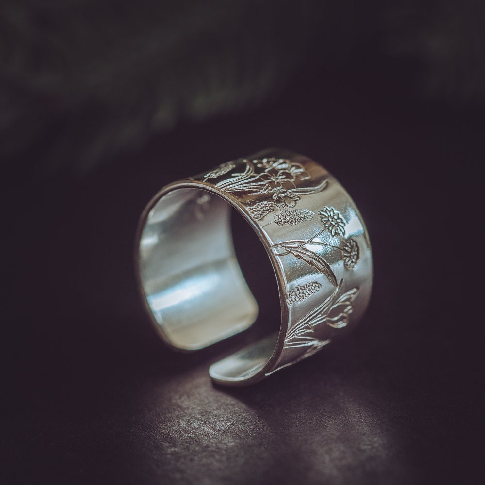 Wild Flowers Chunky Sterling Silver Adjustable Wrap Ring