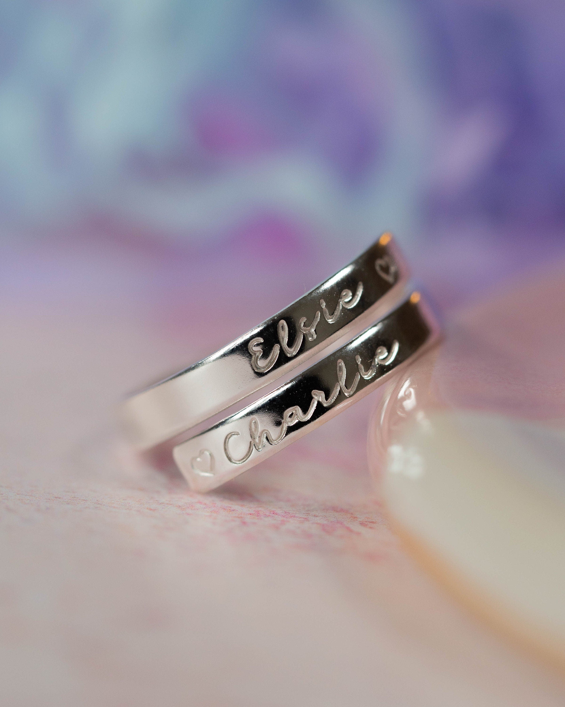 Custom Name Sterling Silver Dainty Adjustable Wrap Ring