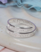 Heart Pattern Secret Message Sterling Silver Adjustable Wrap Ring