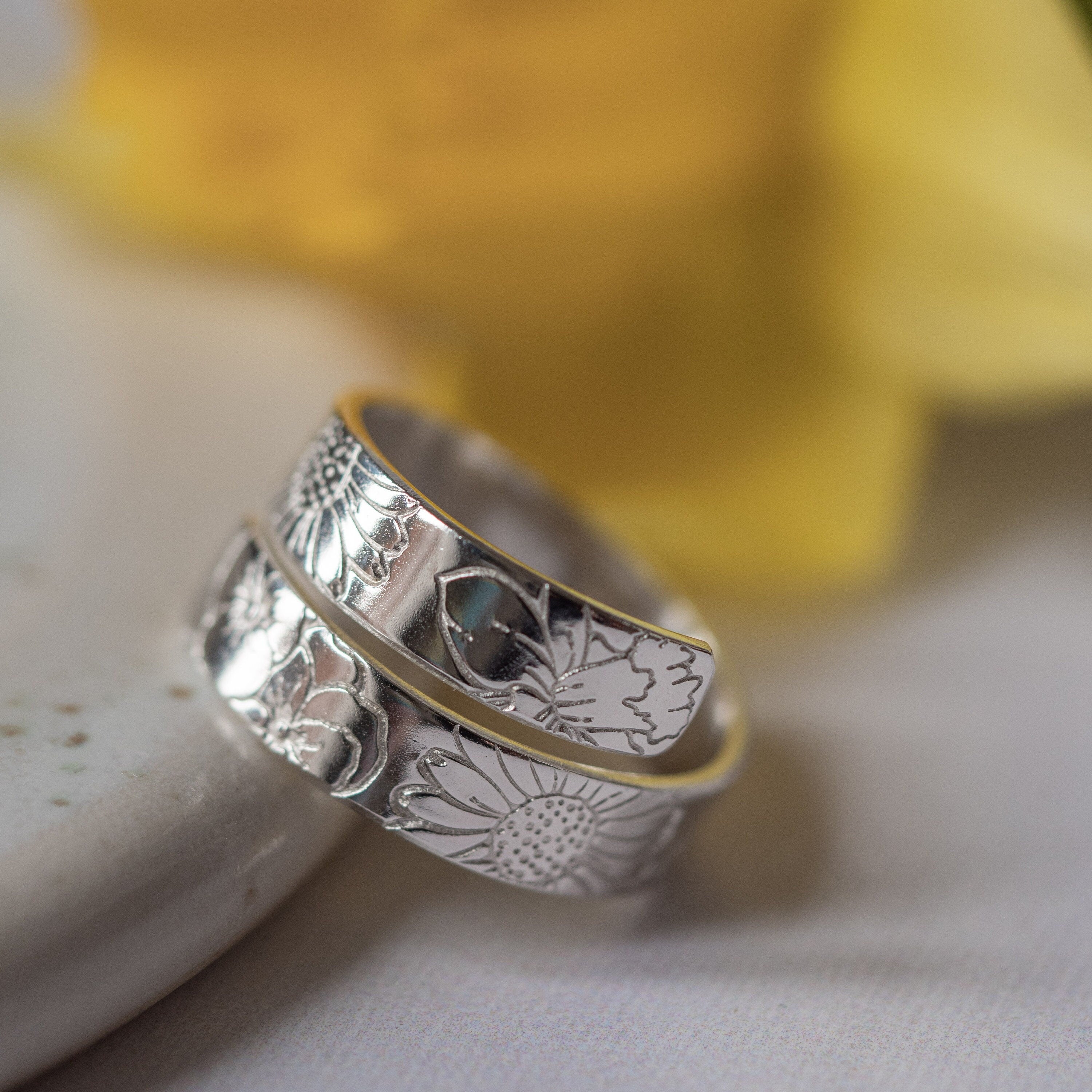 Spring Floral Sterling Silver Adjustable Wrap Ring