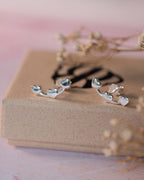 Valentines Sterling Silver Heart creeper earrings crawler climber studs .925 present gift birthday for her dainty jewellery love fashion mum