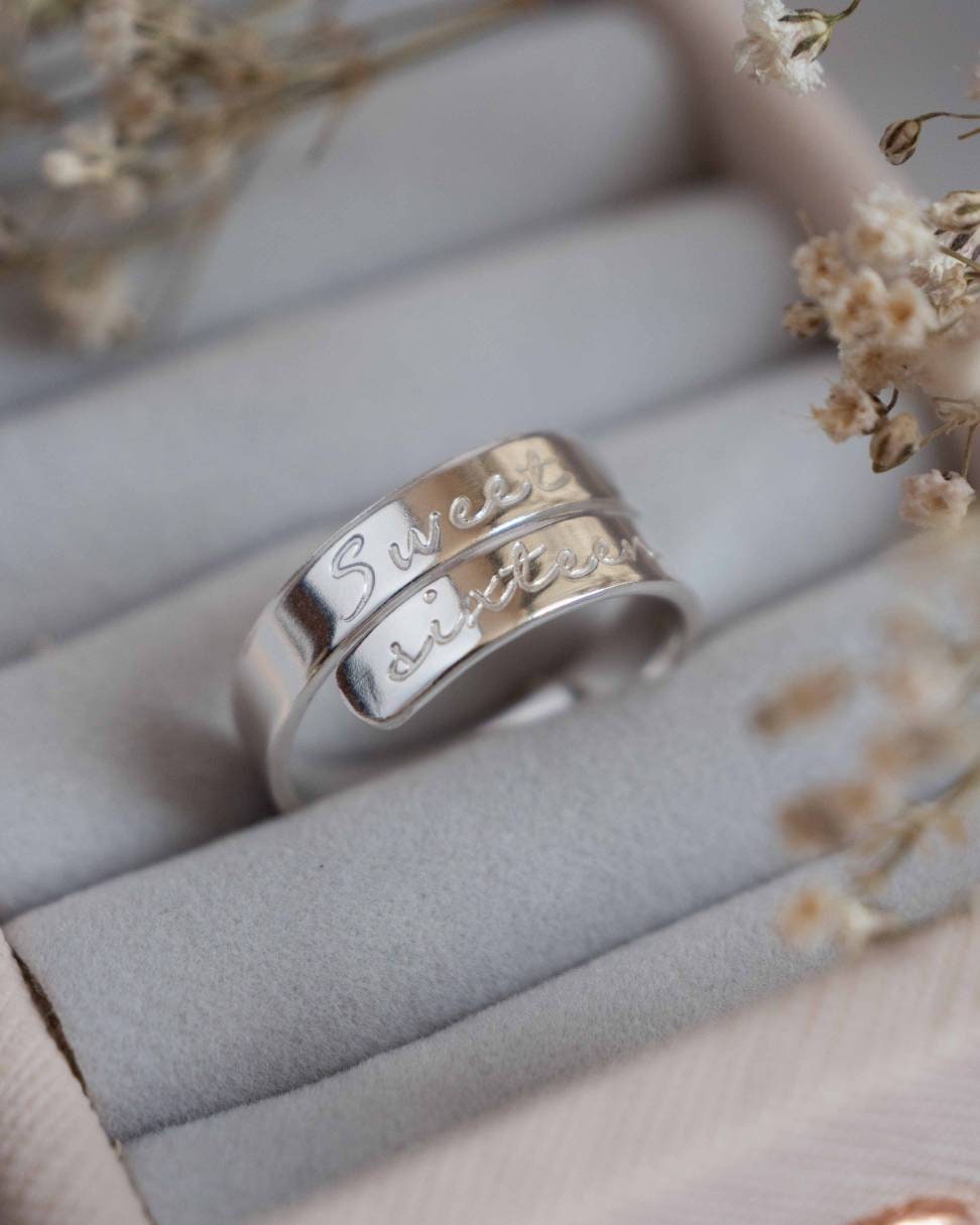 Sweet 16th Birthday sterling silver wrap ring