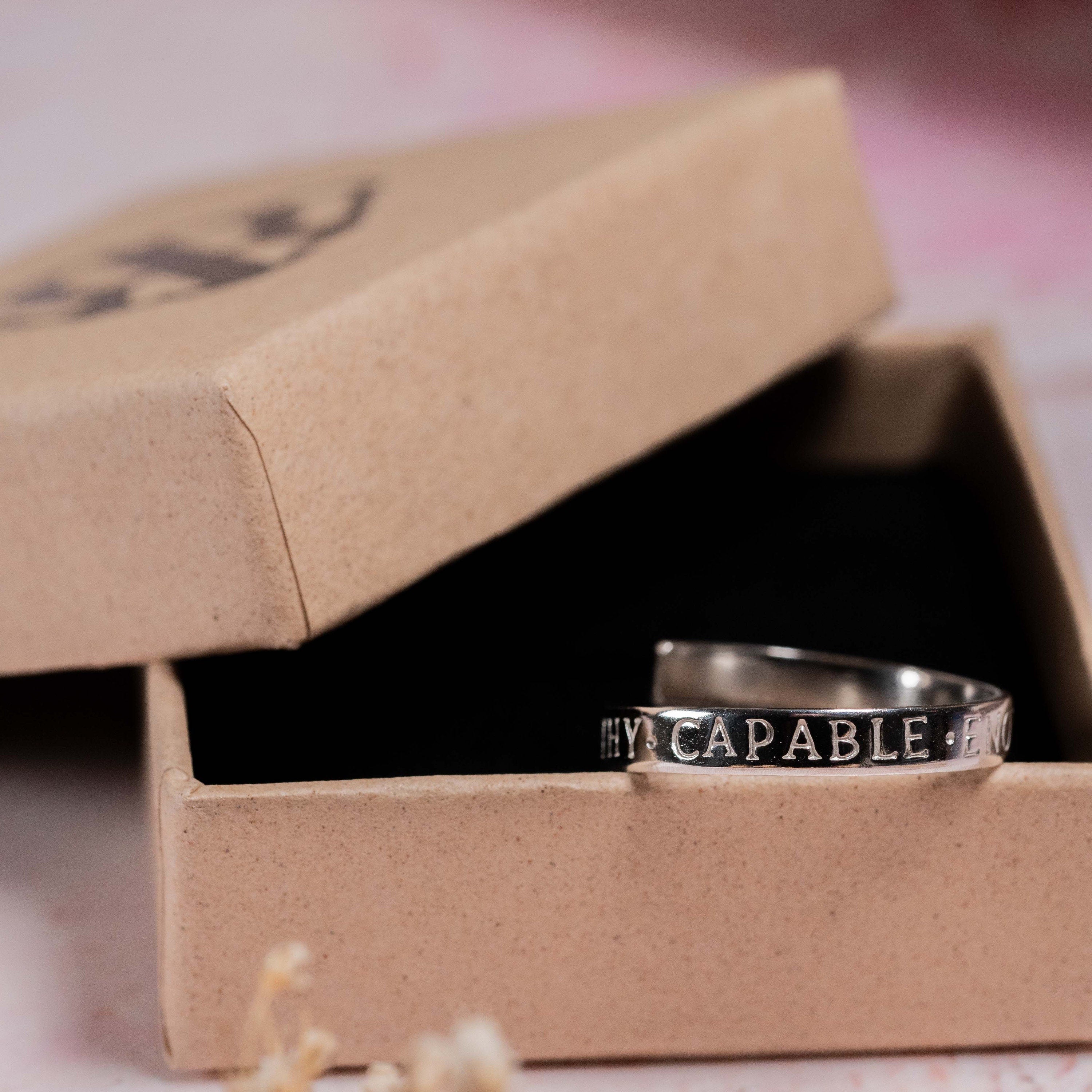 I am strong worthy capable enough loved Sterling Silver adjustable ring