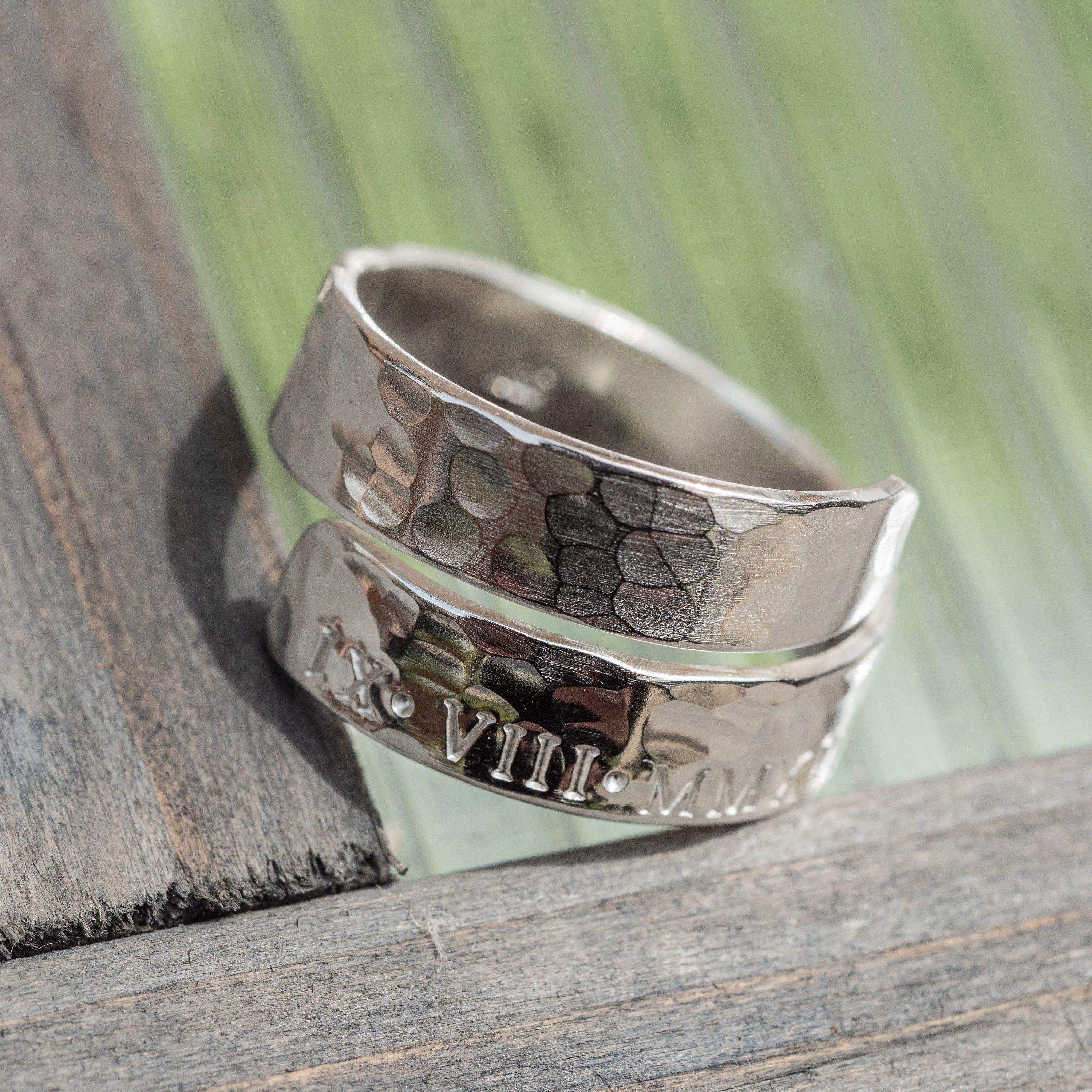 Mens Roman Numerals .925 Sterling Silver adjustable wrap ring