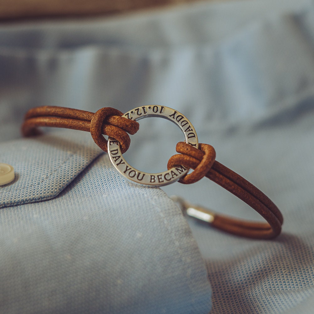 The Day You Became My Daddy Personalised Mens Leather Bracelet