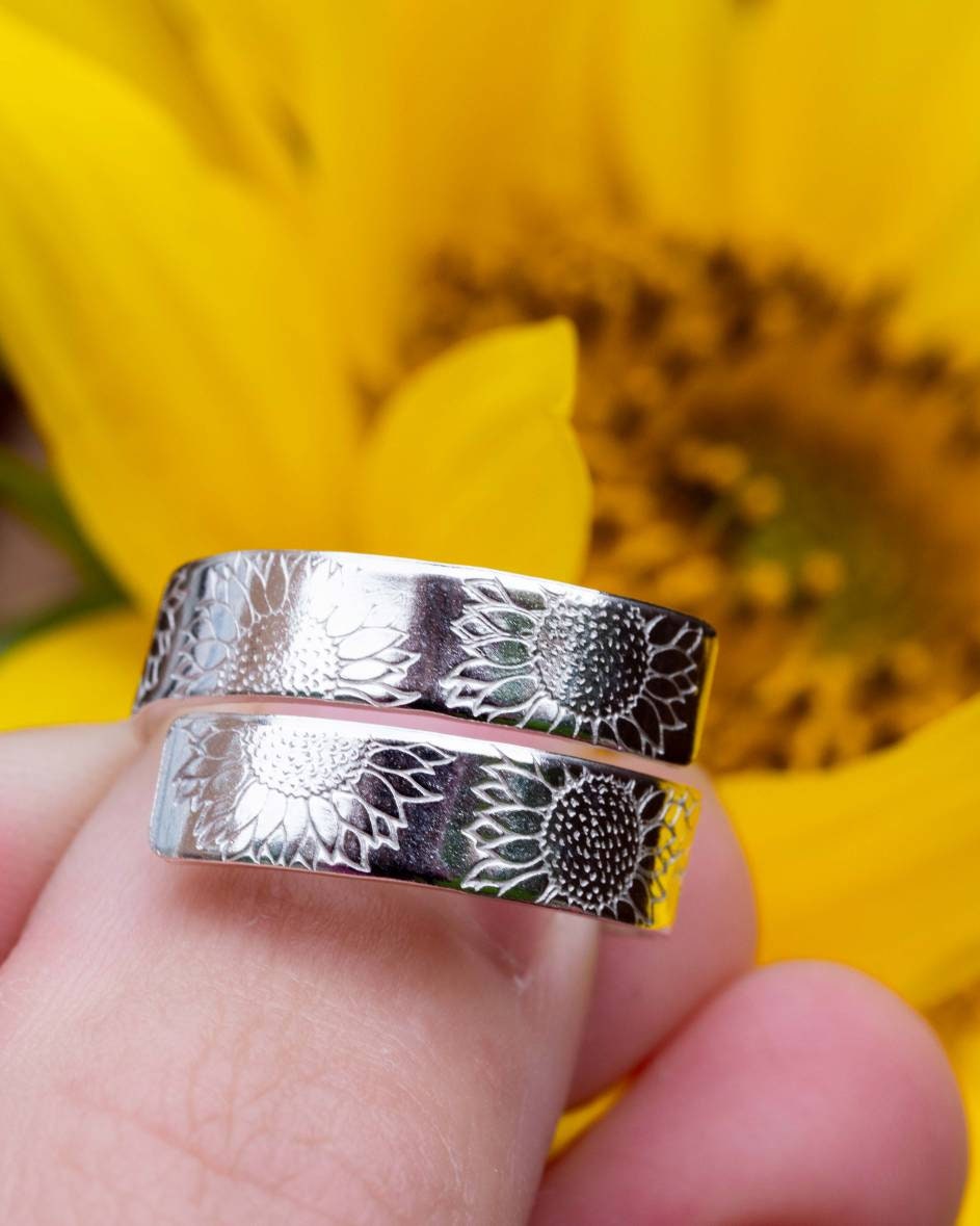 Sunflower Sterling Silver adjustable wrap ring