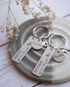 Mummy and Daddy of an angel keyring set remembrance in memory keepsake guardian baby still born footprints heart miscarriage baby loss