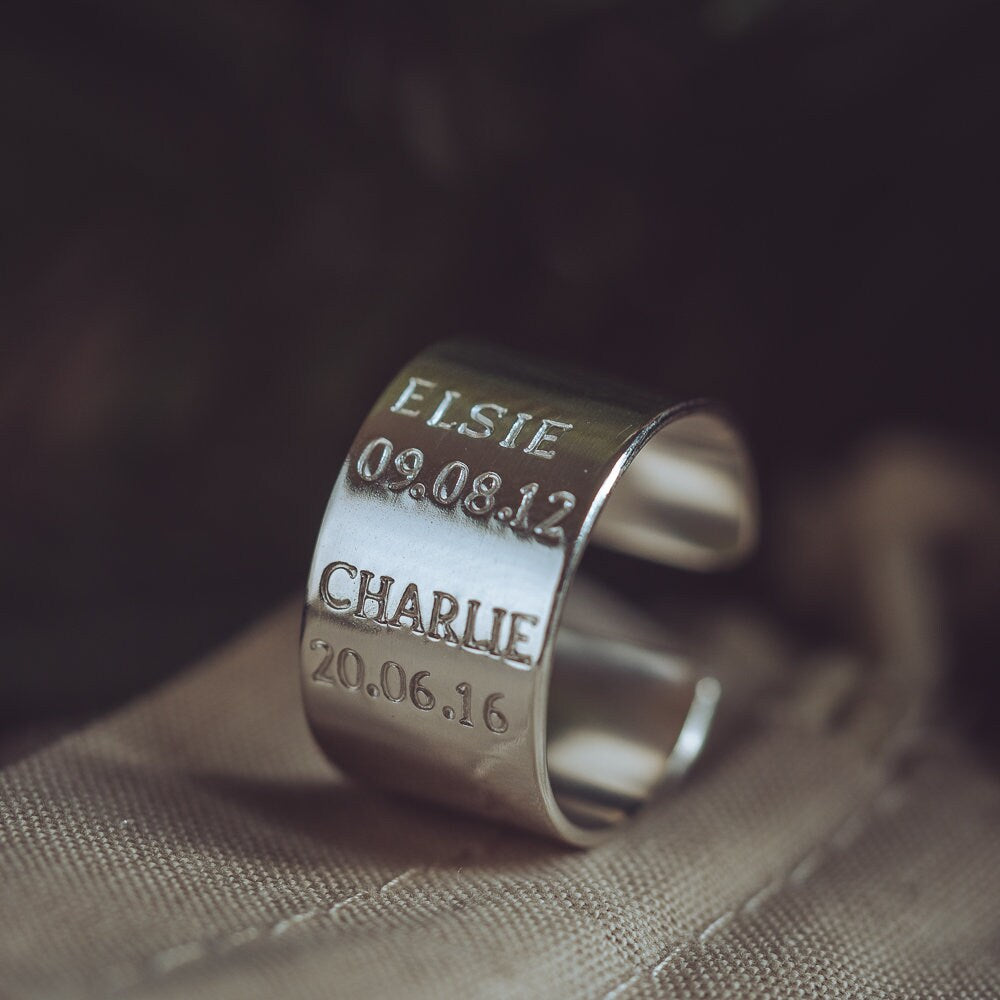 Chunky Personalised Sterling Silver Adjustable Wrap Ring