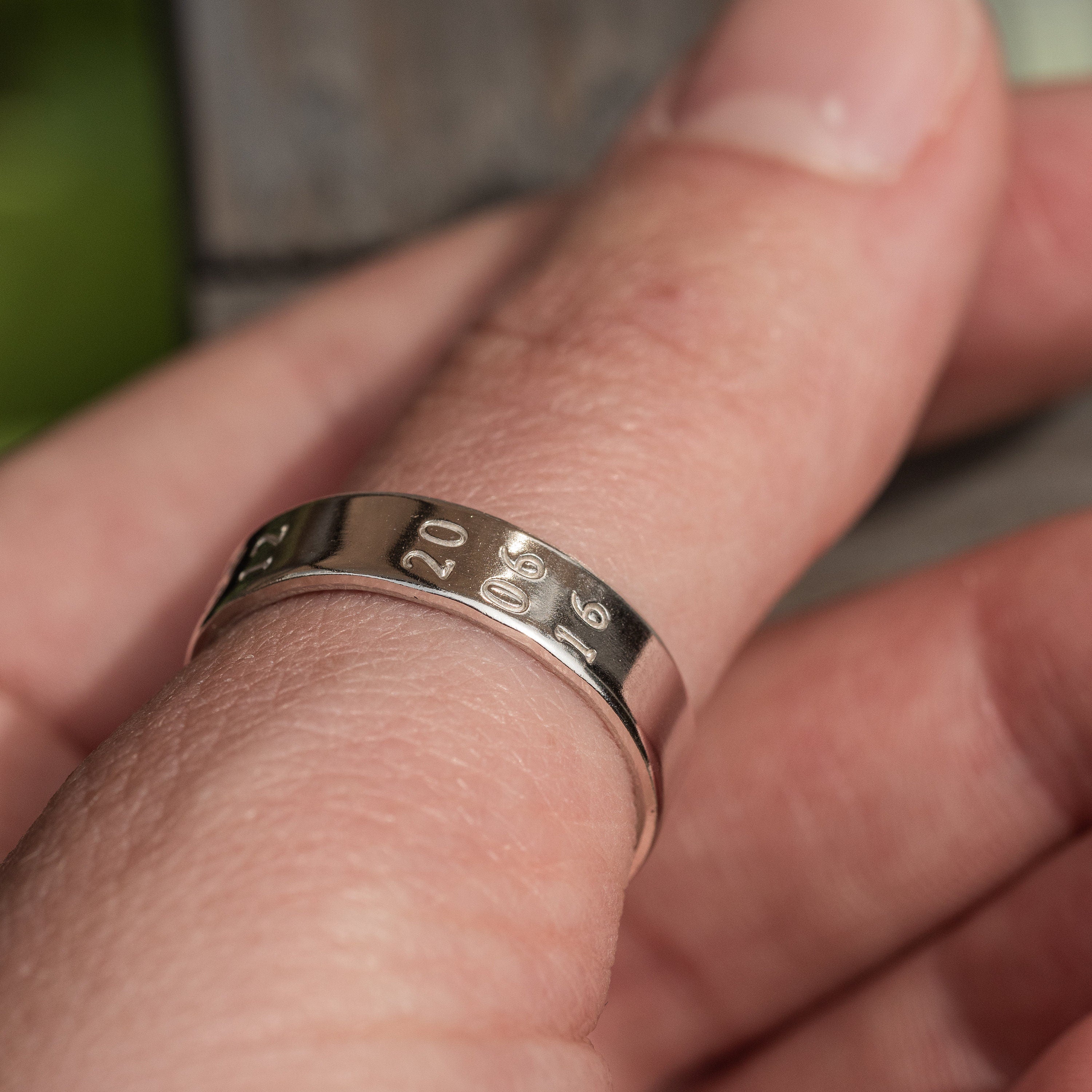 Mens Dates .925 Sterling Silver adjustable open ring