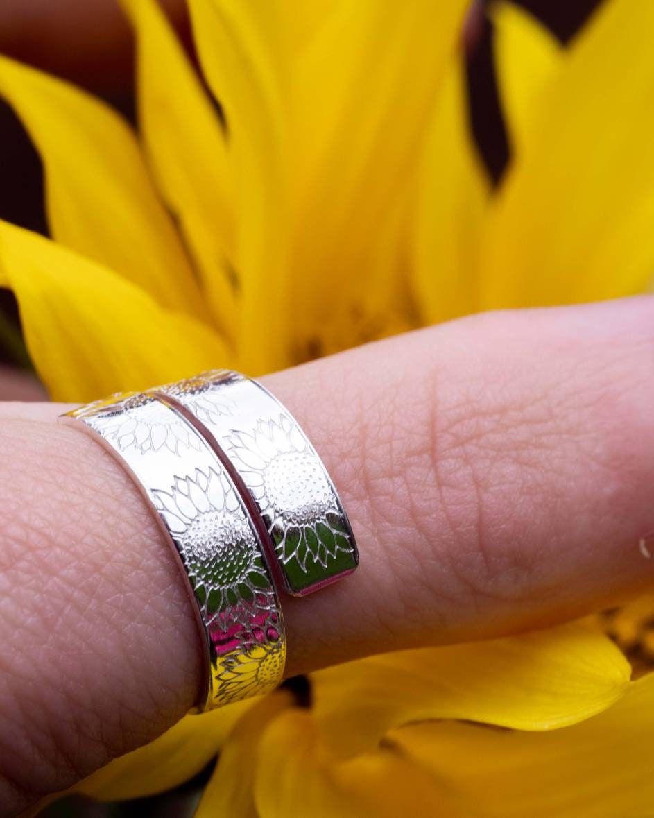 Sunflower Sterling Silver adjustable wrap ring