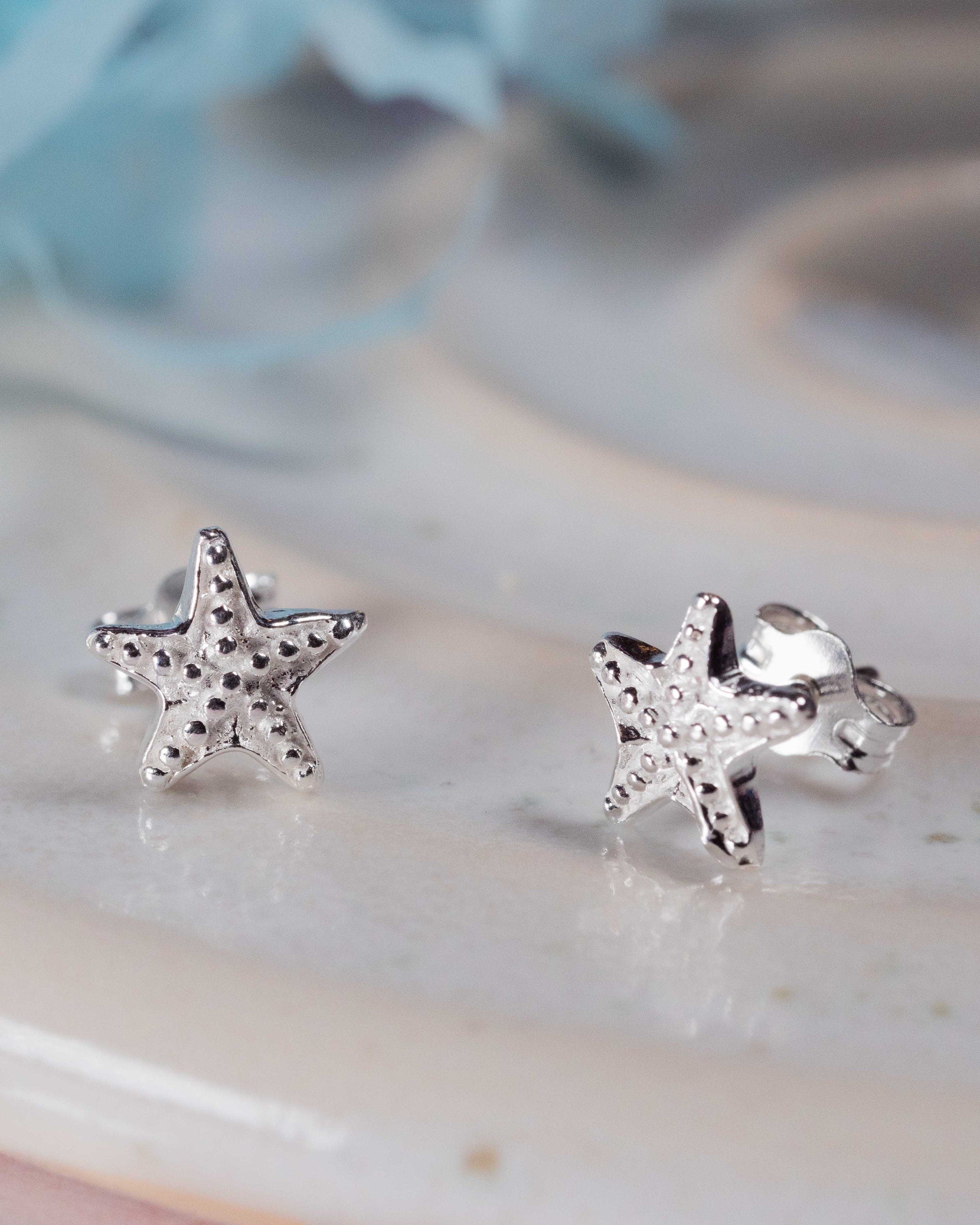 Sterling silver StarFish earrings studs present gift birthday for her real mothers day jewellery summer seaside beach friend fashion 925