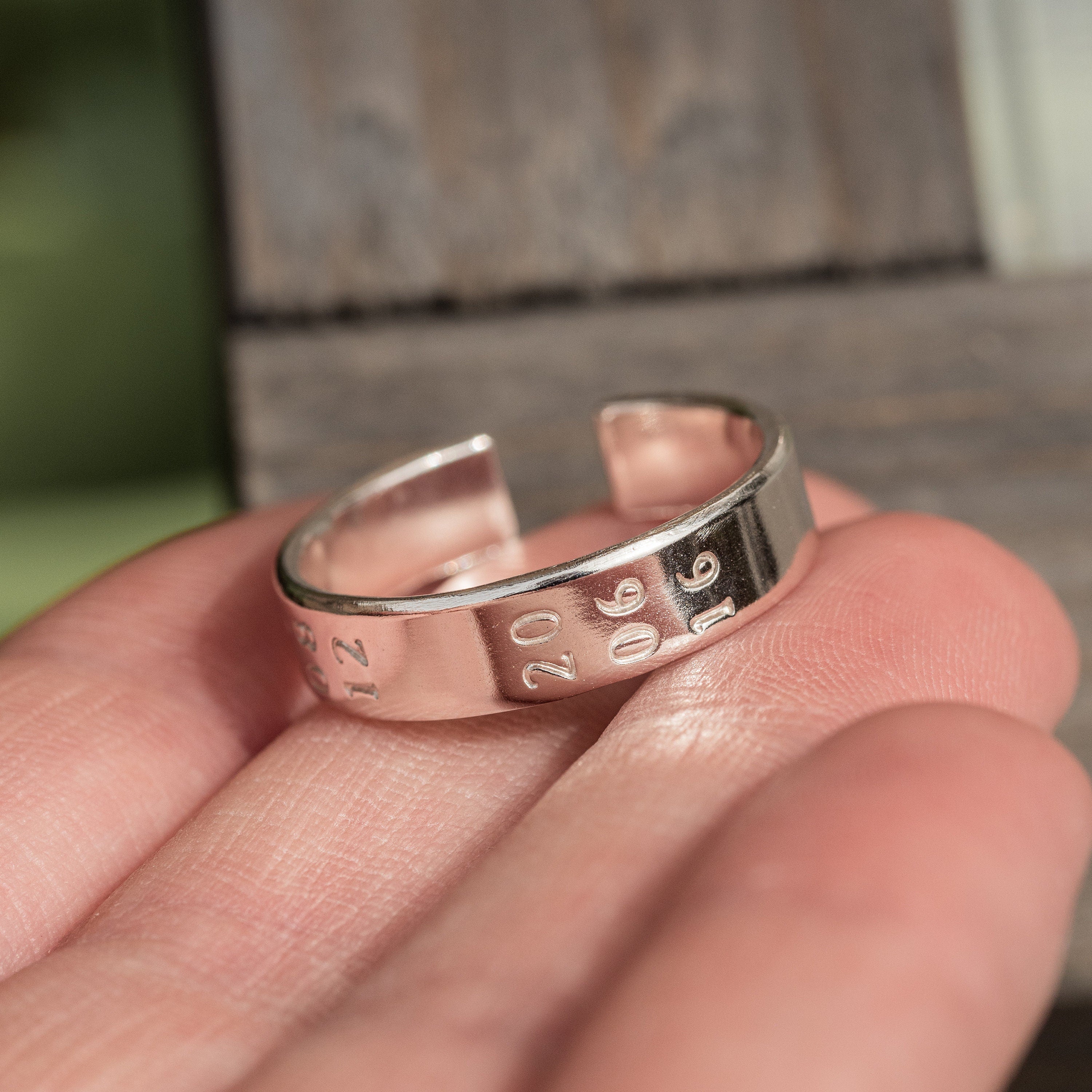 Mens Dates .925 Sterling Silver adjustable open ring