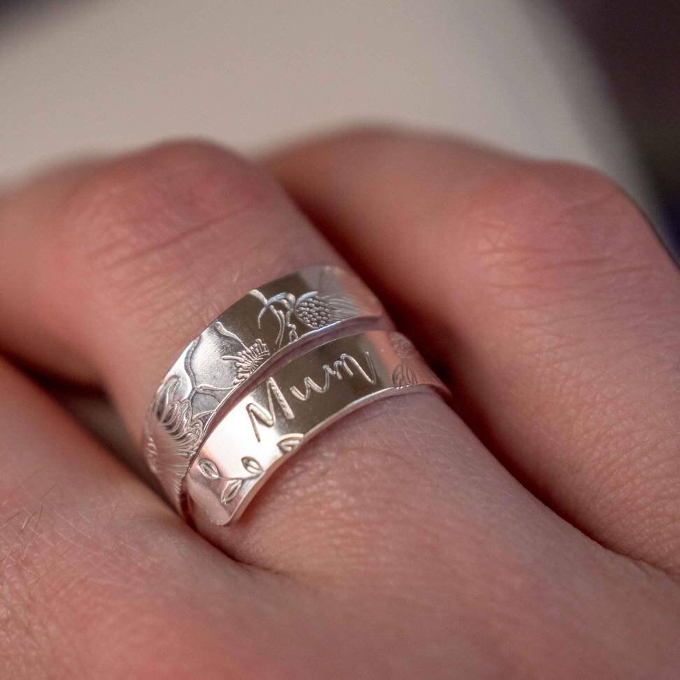 Mum Floral Design Sterling Silver Adjustable Wrap Ring