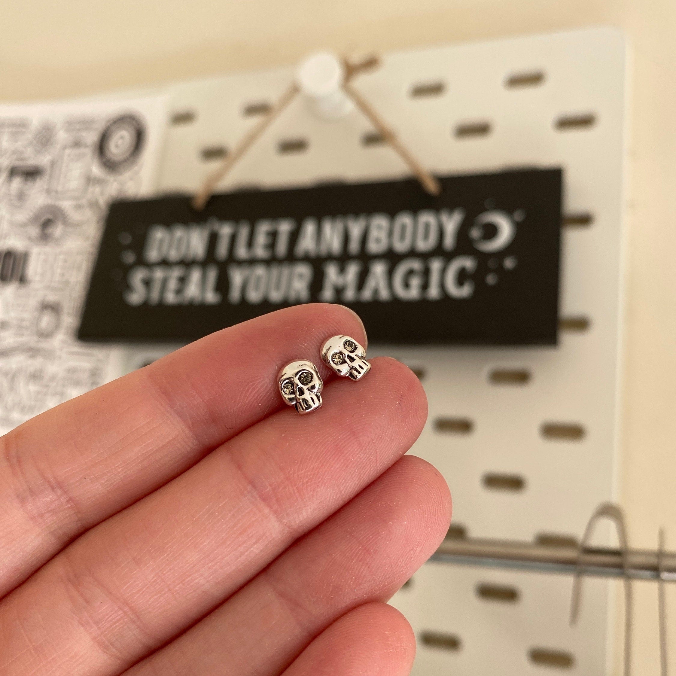 Sterling Silver skull studs earrings studs 925 halloween present gift  spooky skeleton gothic