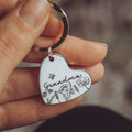 Personalised wild flower key ring Nanna Granny Grandma Nana Mum grandparent stamped heart Mother’s Day floral poppy birthday