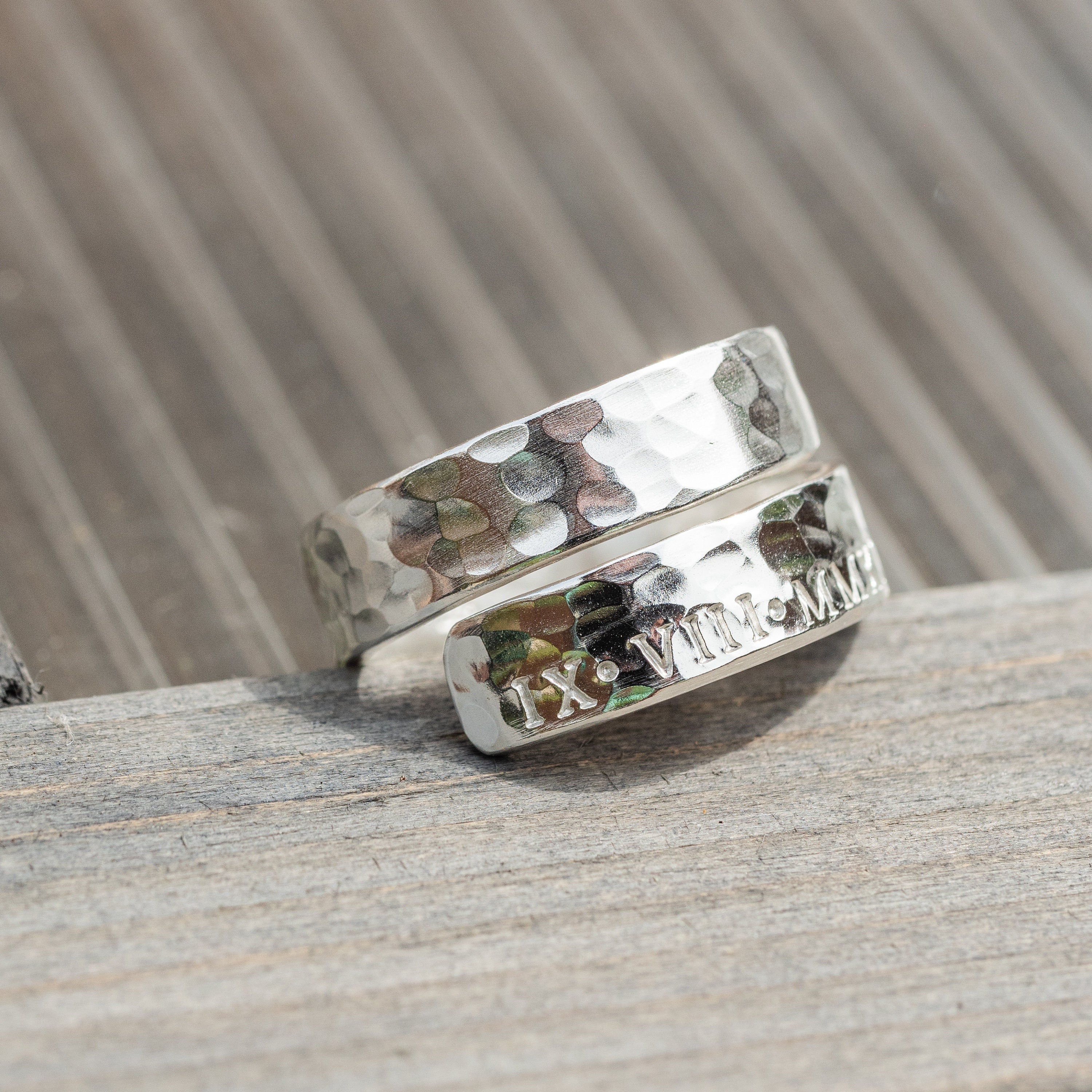Mens Roman Numerals .925 Sterling Silver adjustable wrap ring