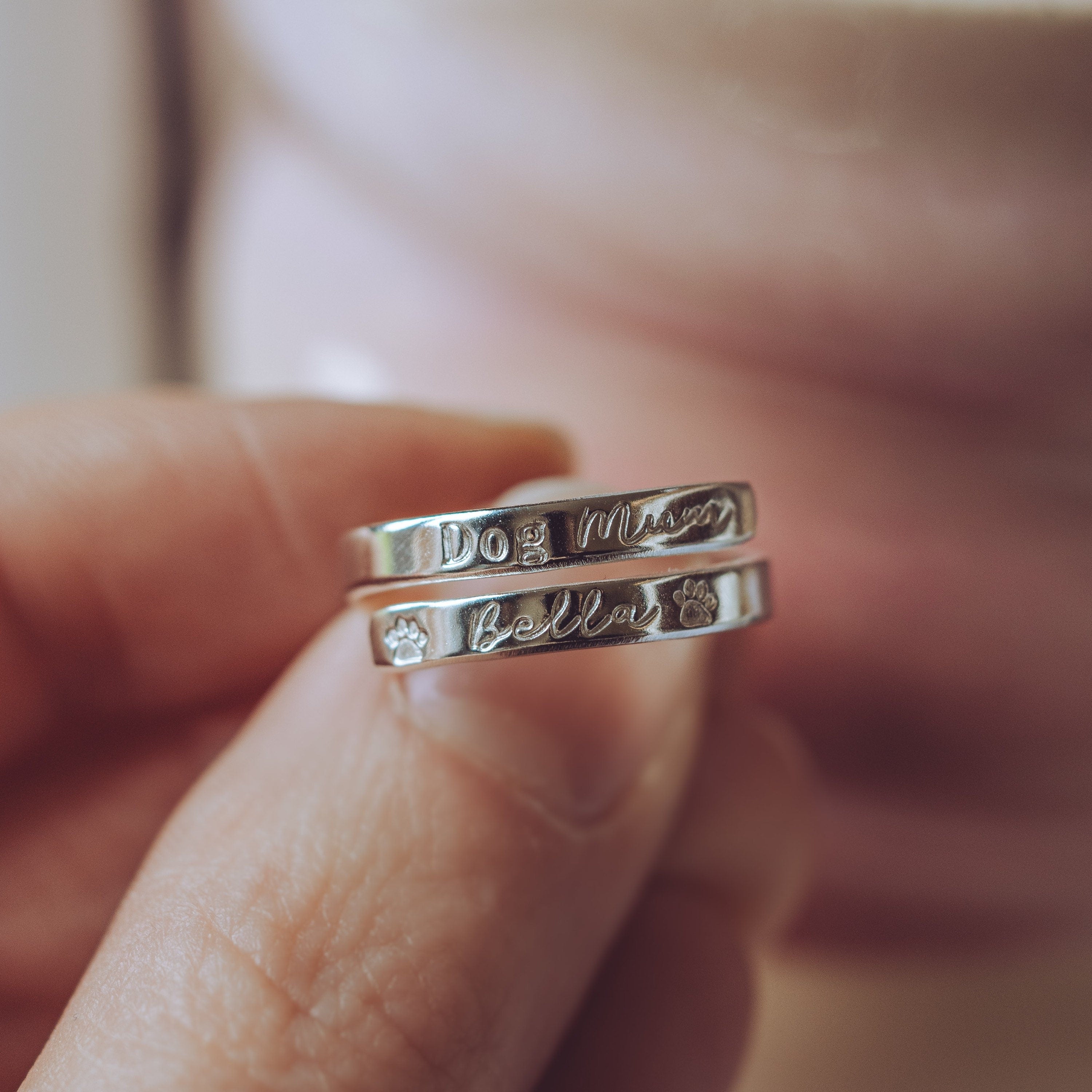 Dog Mum Sterling Silver personalised wrap ring
