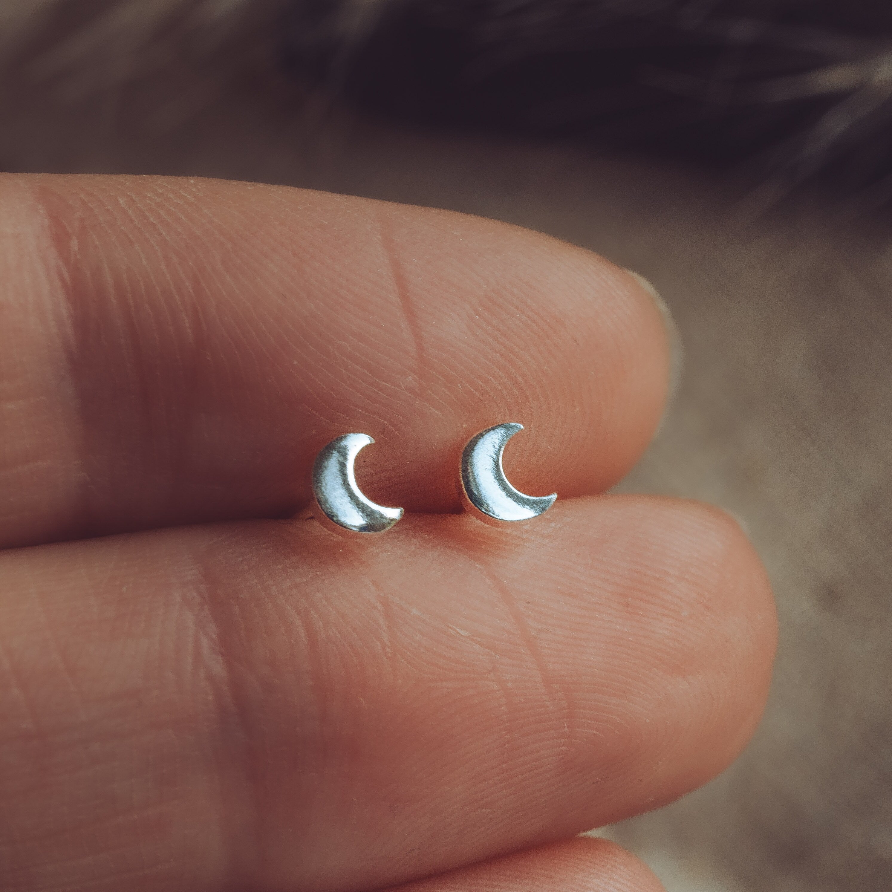 Sterling Silver Dainty moon crescent earrings studs 925 christmas present gift birthday for her genuine real mothers day